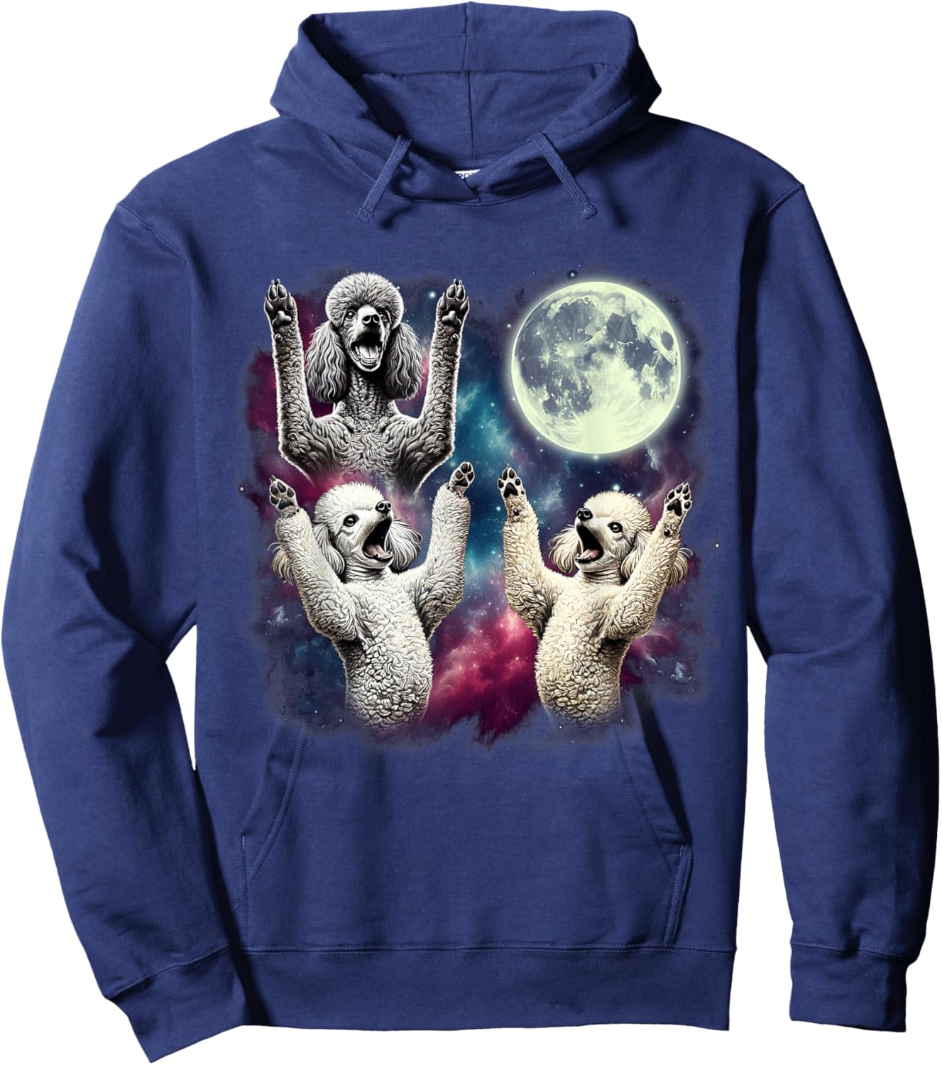 Three Poodles Howling at Moon Funny Weird Cursed Meme Hoodie - Hoodie | Navy