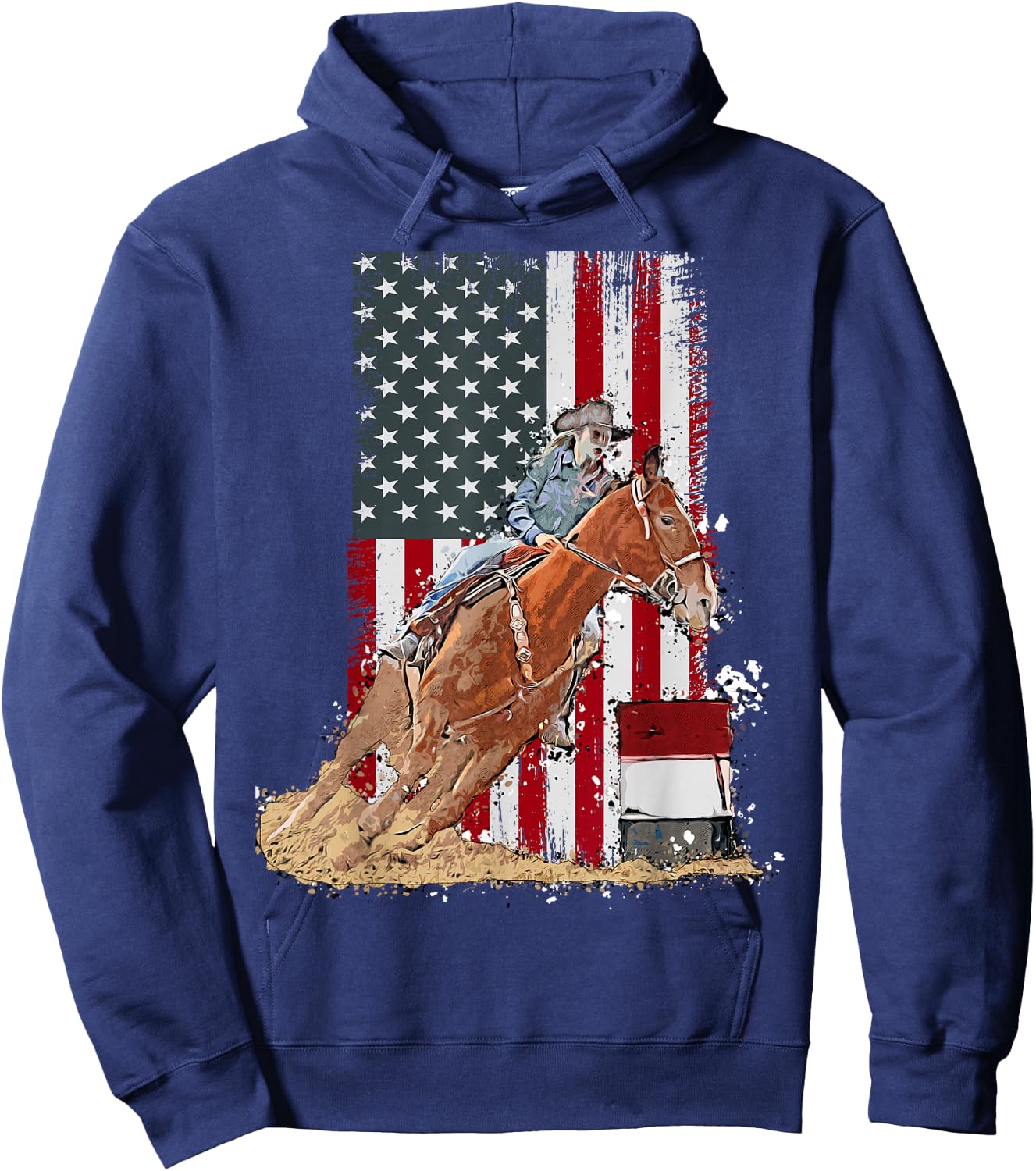 US Flag State Pride Barrel Racing Horse Rodeo Cowgirl Hoodie - Hoodie | Navy