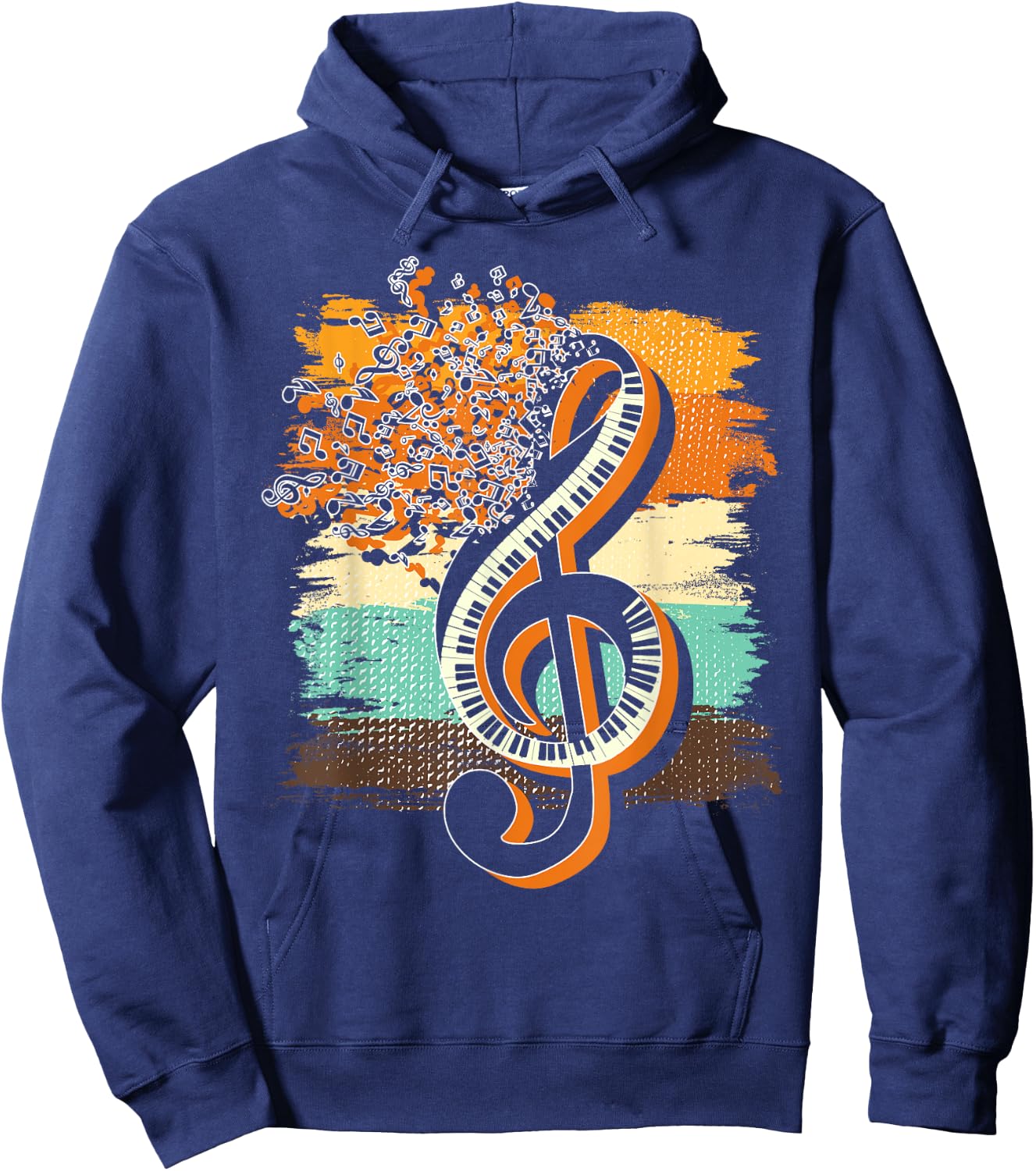 Retro Musician Music Notes Piano Keys Treble Clef Music Hoodie - Hoodie | Navy