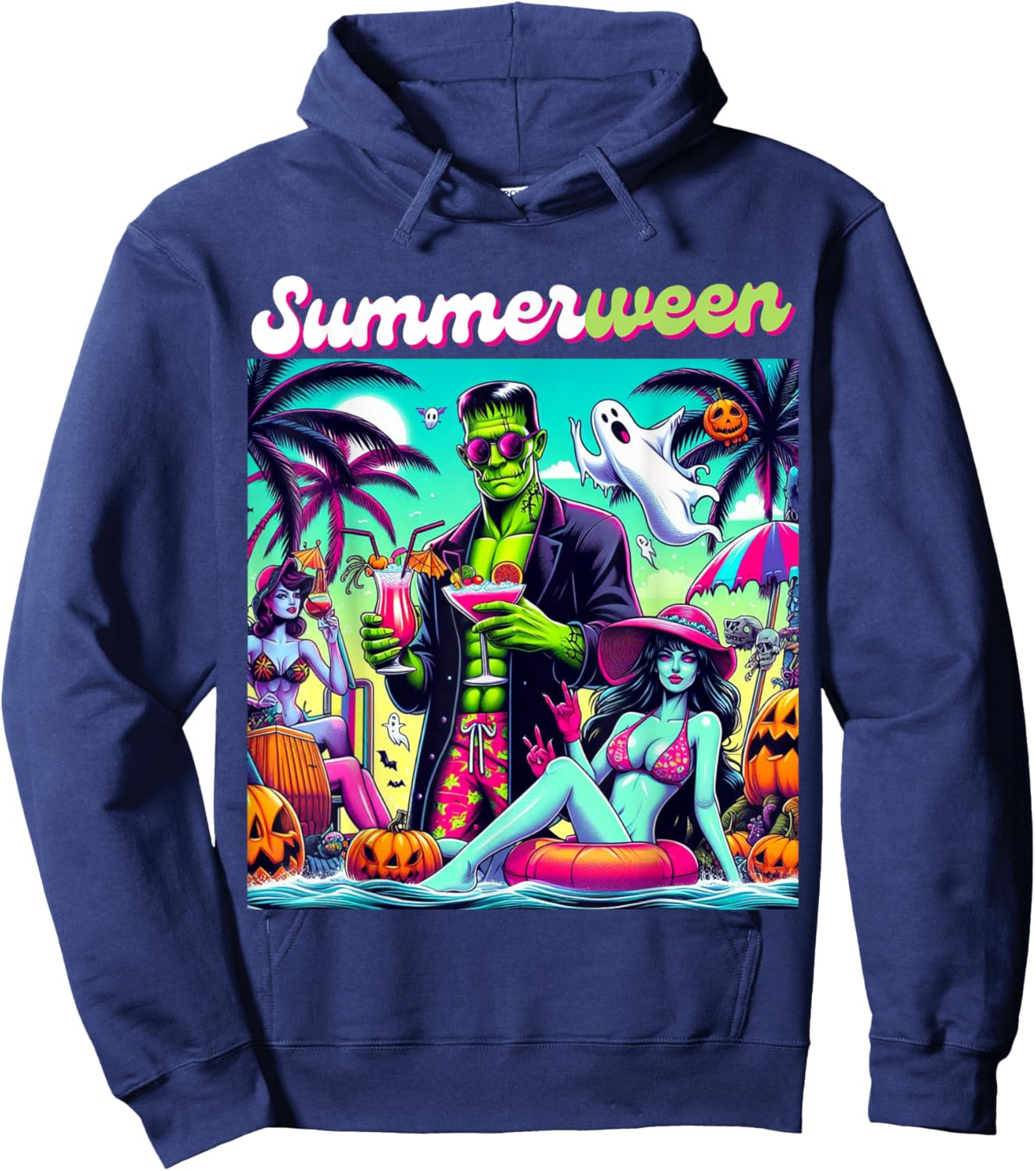 Happy Summerween Summer Halloween Holiday Beach Vibes Spooky Hoodie - Hoodie | Navy