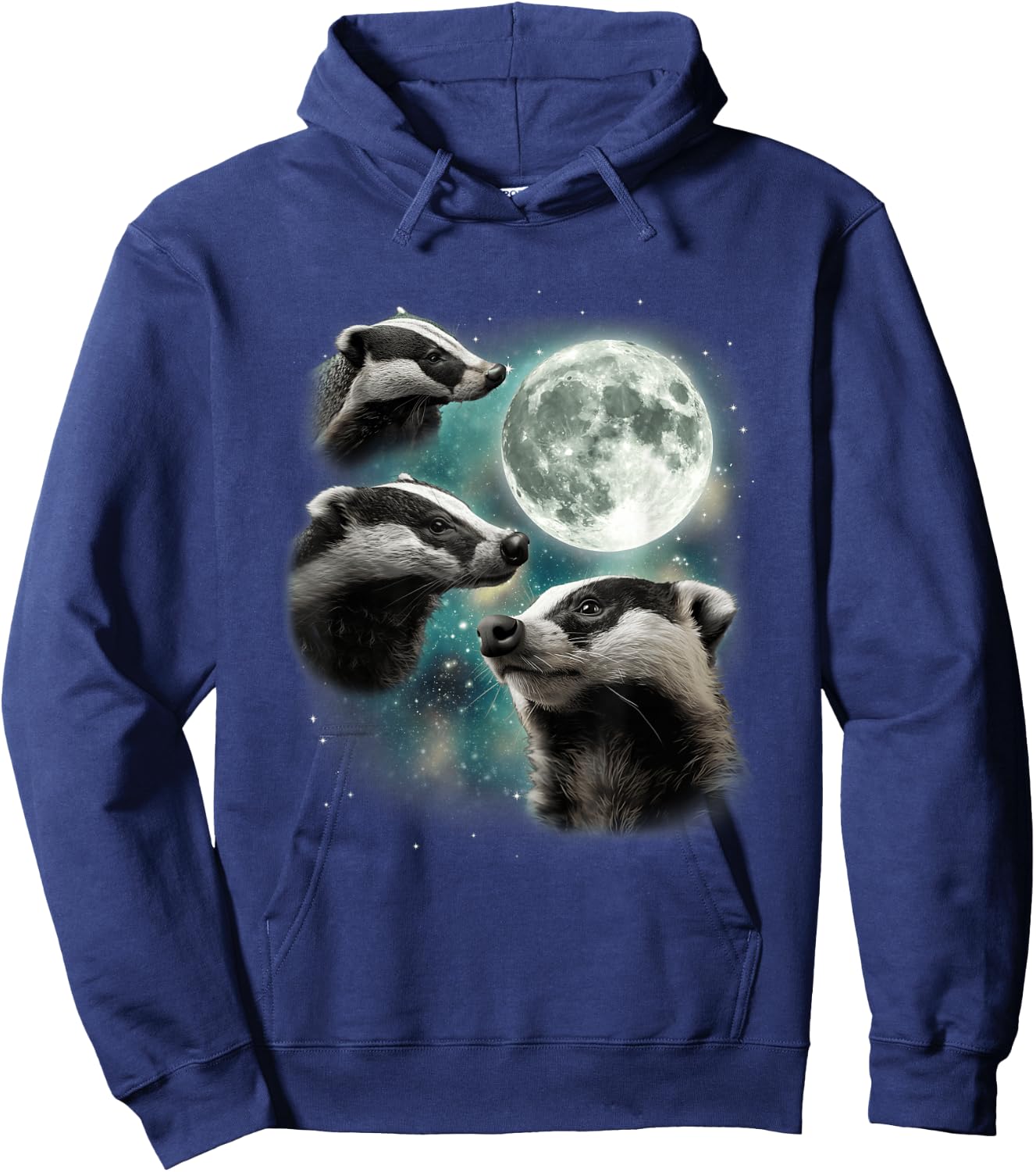 Three Badger Moon | 3 Howling Badgers Funny Cursed Meme Hoodie - Hoodie | Navy