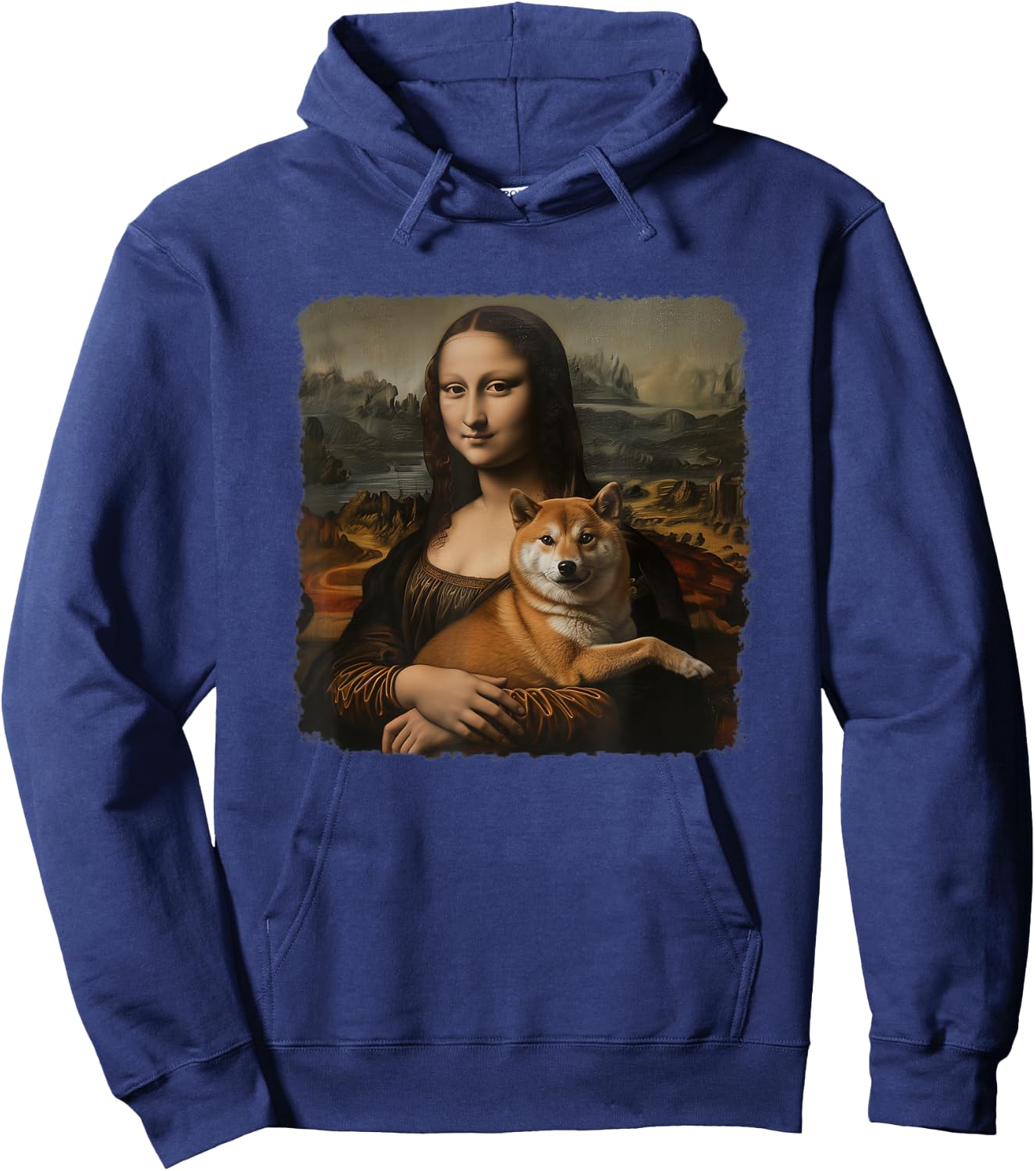 Mona Lisa With with Dog Funny Shiba Inu Art Painting Hoodie - Hoodie | Navy