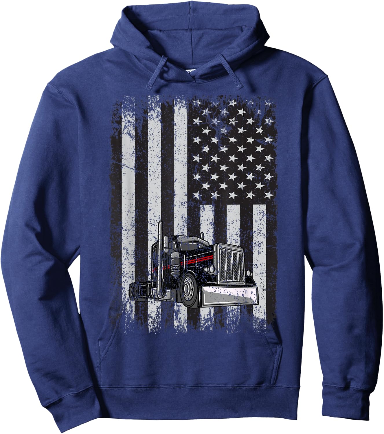 Patriotic black Truck American Flag black white Hoodie - Hoodie | Navy