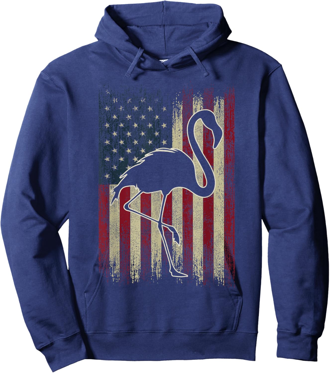 Flamingo 4th of July Vintage American Flag Flamingo Hoodie - Hoodie | Navy