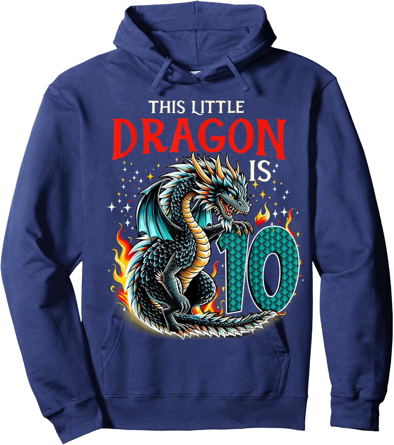 Turning 10 Year Old Birthday Boy Dragon 10th Bday Girl Hoodie - Hoodie | Navy