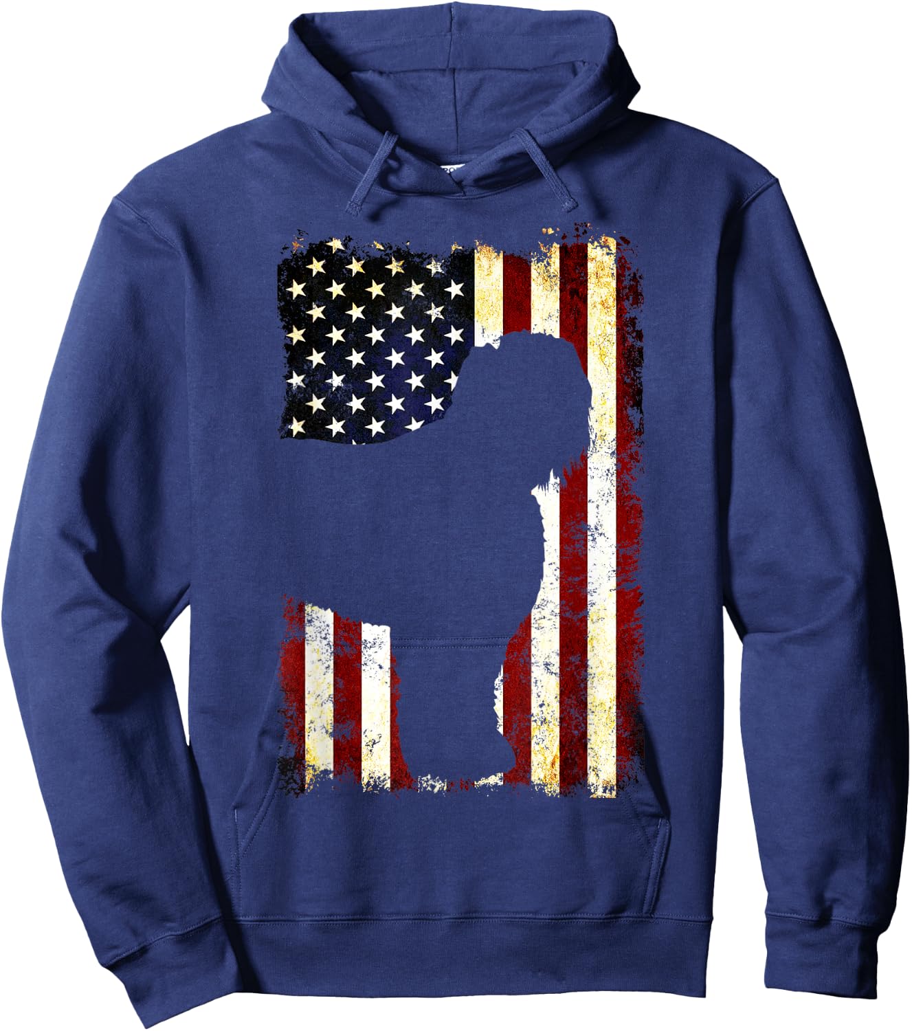 Black Russian Terrier Silhouette American Flag Women Men Hoodie - Hoodie | Navy