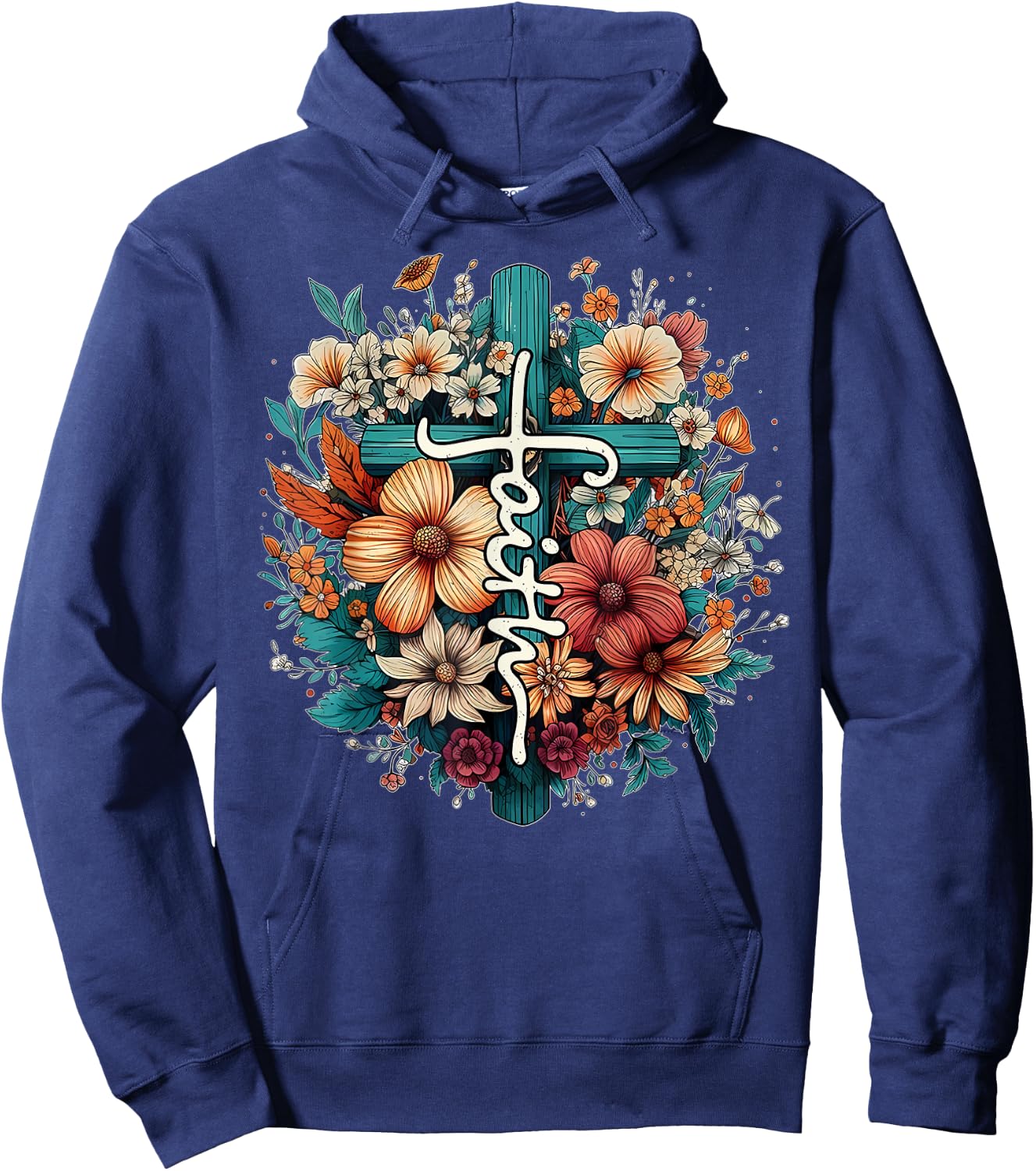 Retro Floral Christian Butterfly Faith Cross Vintage Faith Hoodie - Hoodie | Navy