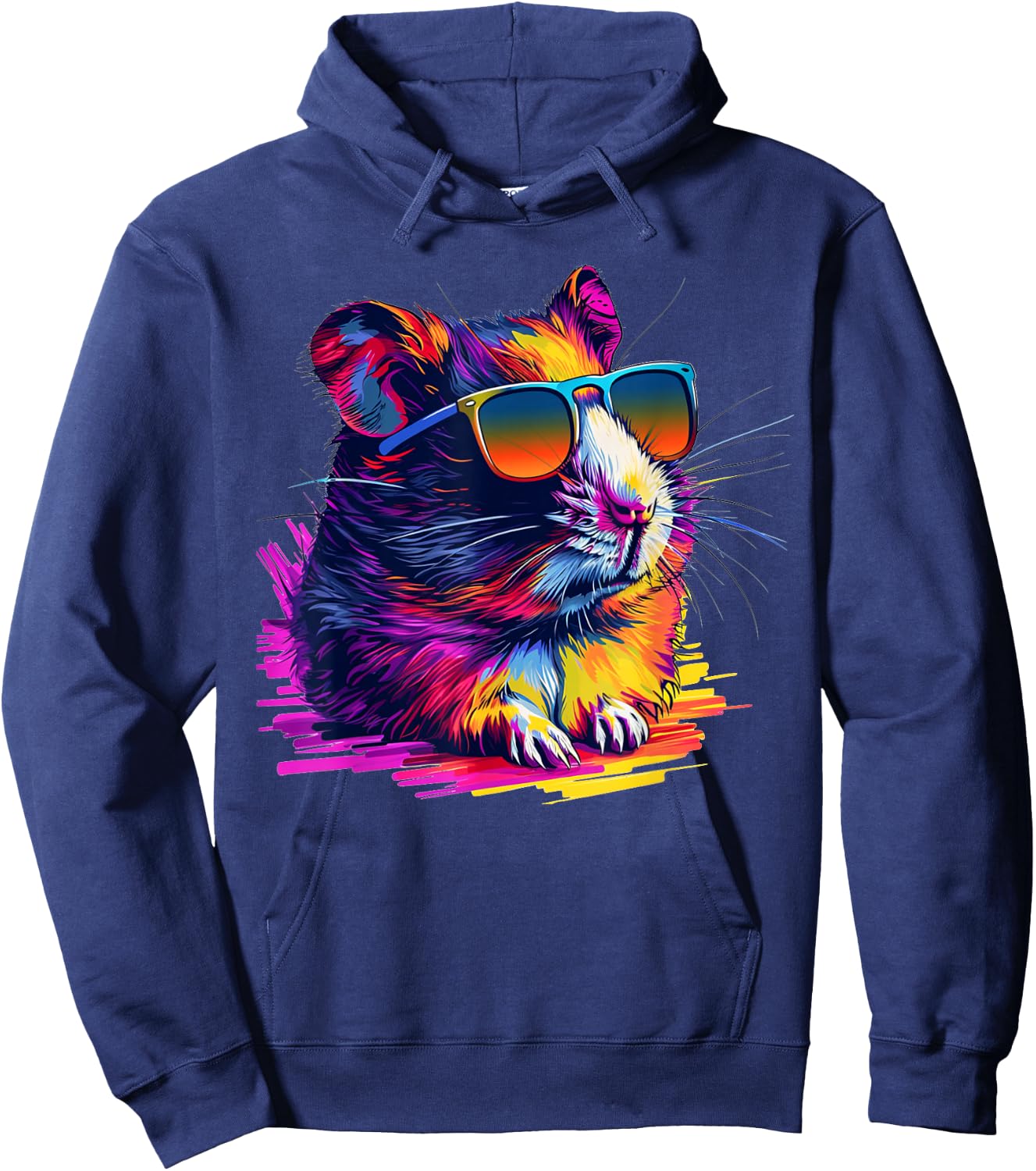 Cool looking hamster with multicolor sunglasses outfit Hoodie - Hoodie | Navy