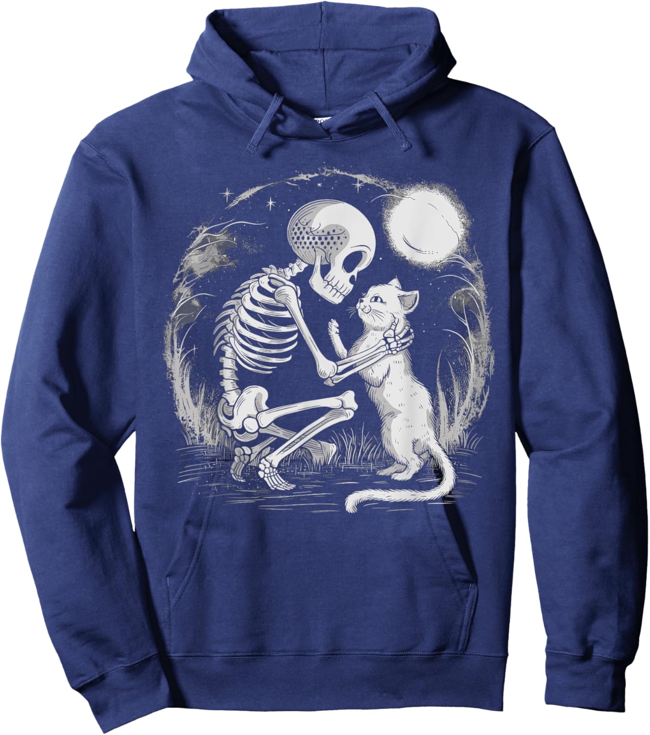 Skeleton Cat Skull Kitty Cute Goth Halloween Costume Women Kids Hoodie - Hoodie | Navy