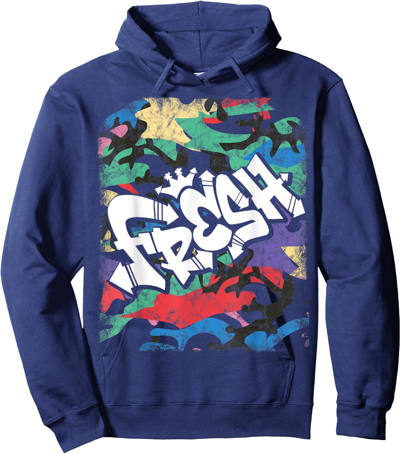 Fresh Hip Hop 80s 90s Old School Camo Rap Urban Slang Hoodie - Hoodie | Navy