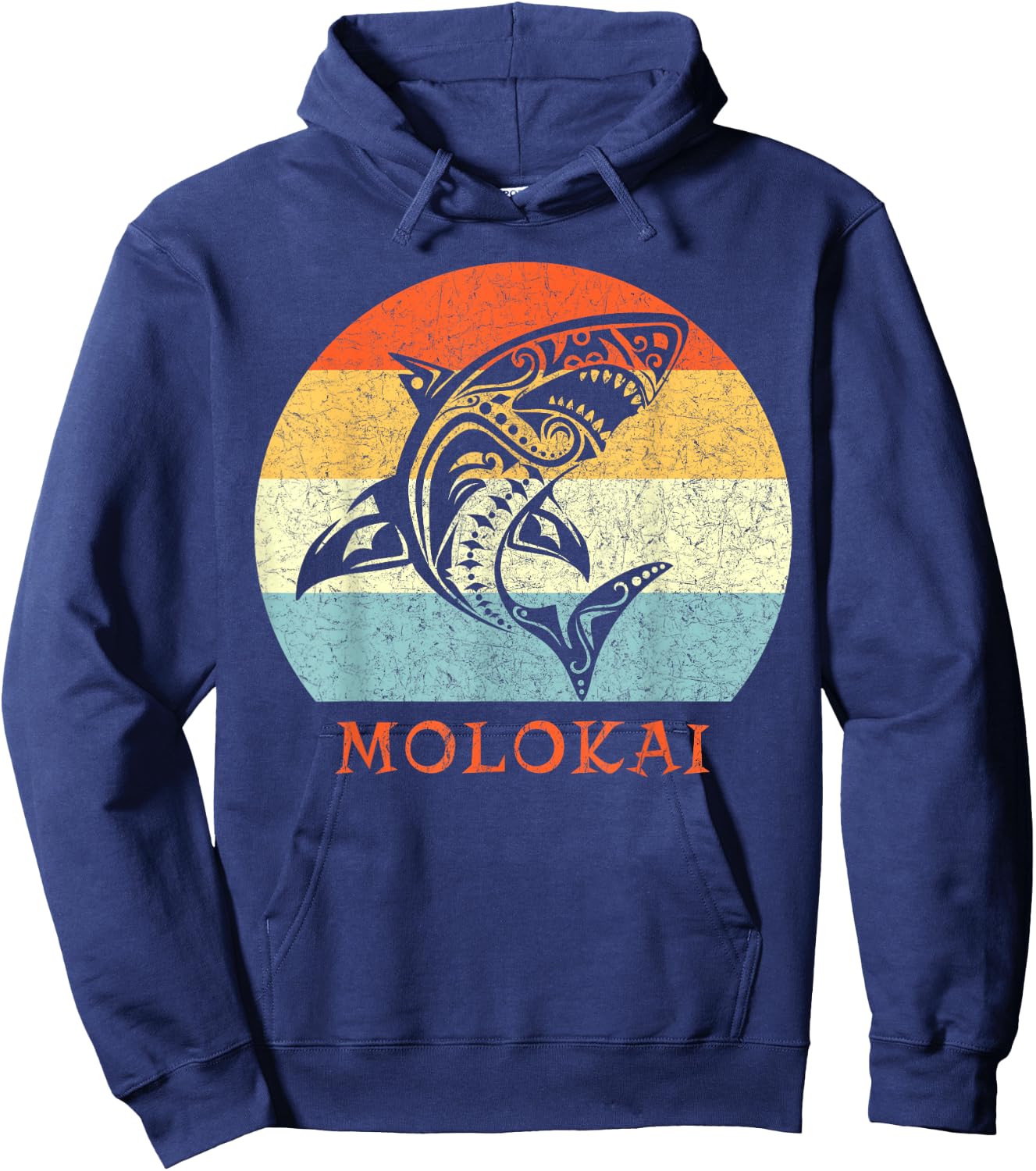 Molokai, Hawaii Vintage Shark Retro Throwback Vacation Hoodie - Hoodie | Navy