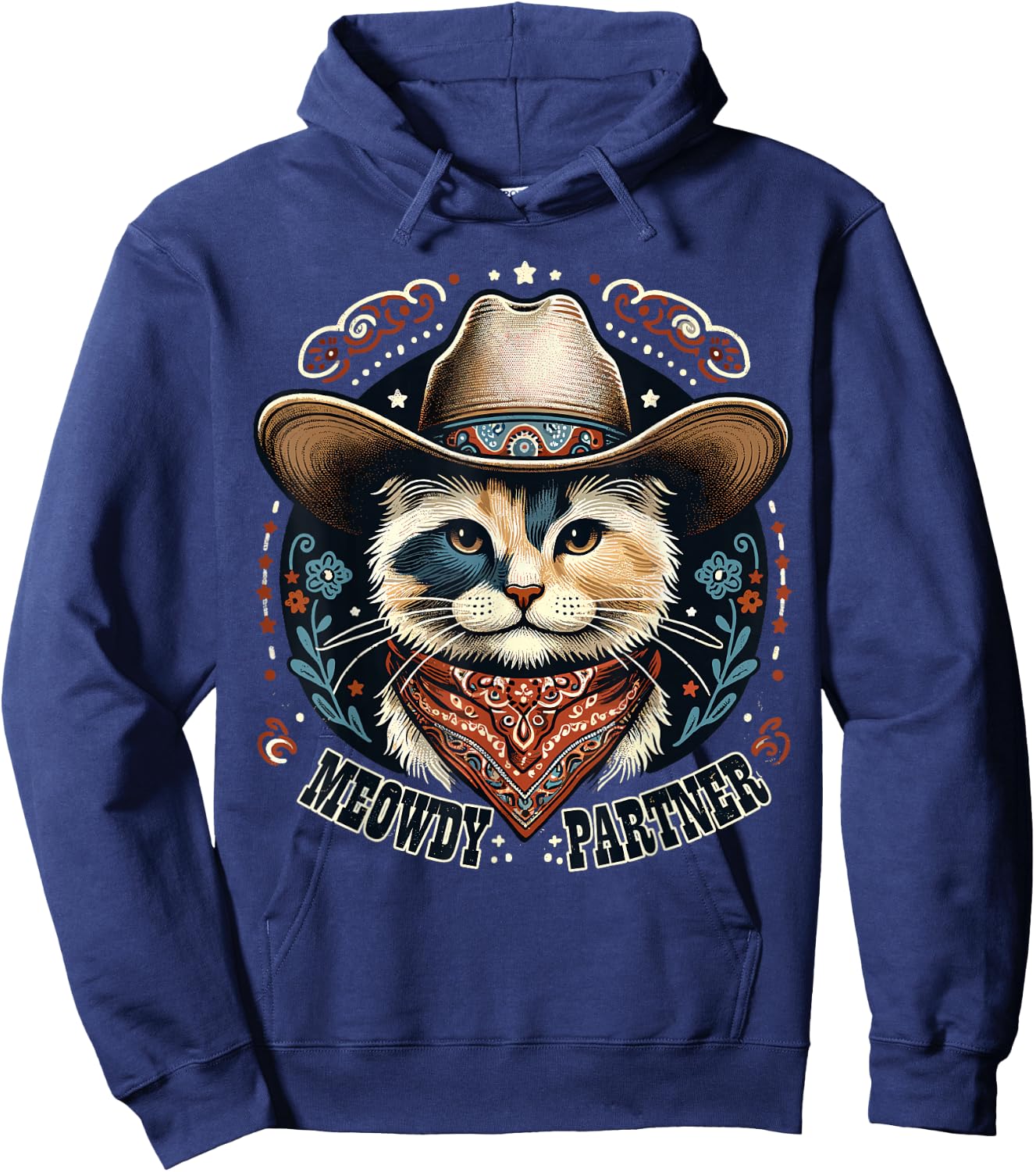 Meowdy Partner Cat Cowboy Hat Howdy Funny Country Western Hoodie - Hoodie | Navy