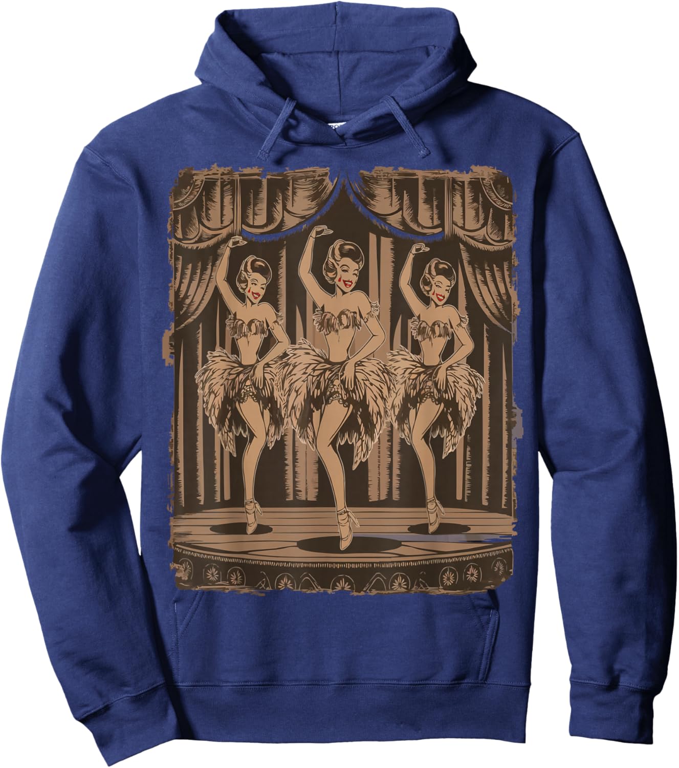 Vintage Showgirls Dancing on Stage in Classic Burlesque Art Hoodie - Hoodie | Navy