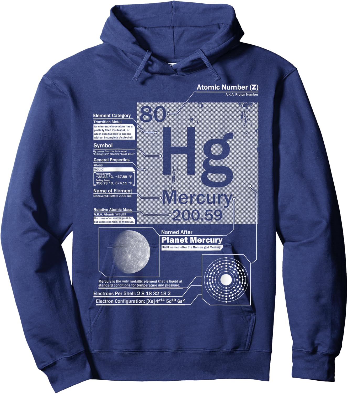 Mercury (Hg) Element | Atomic Number 80 Science Chemistry Hoodie - Hoodie | Navy