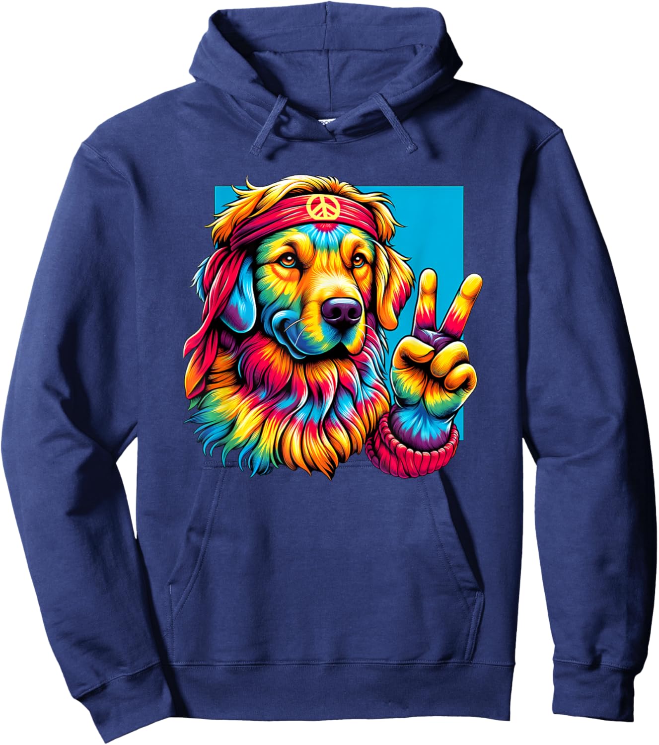 Peace Sign Tie Dye Golden Retriever dog Women Kids Hoodie - Hoodie | Navy