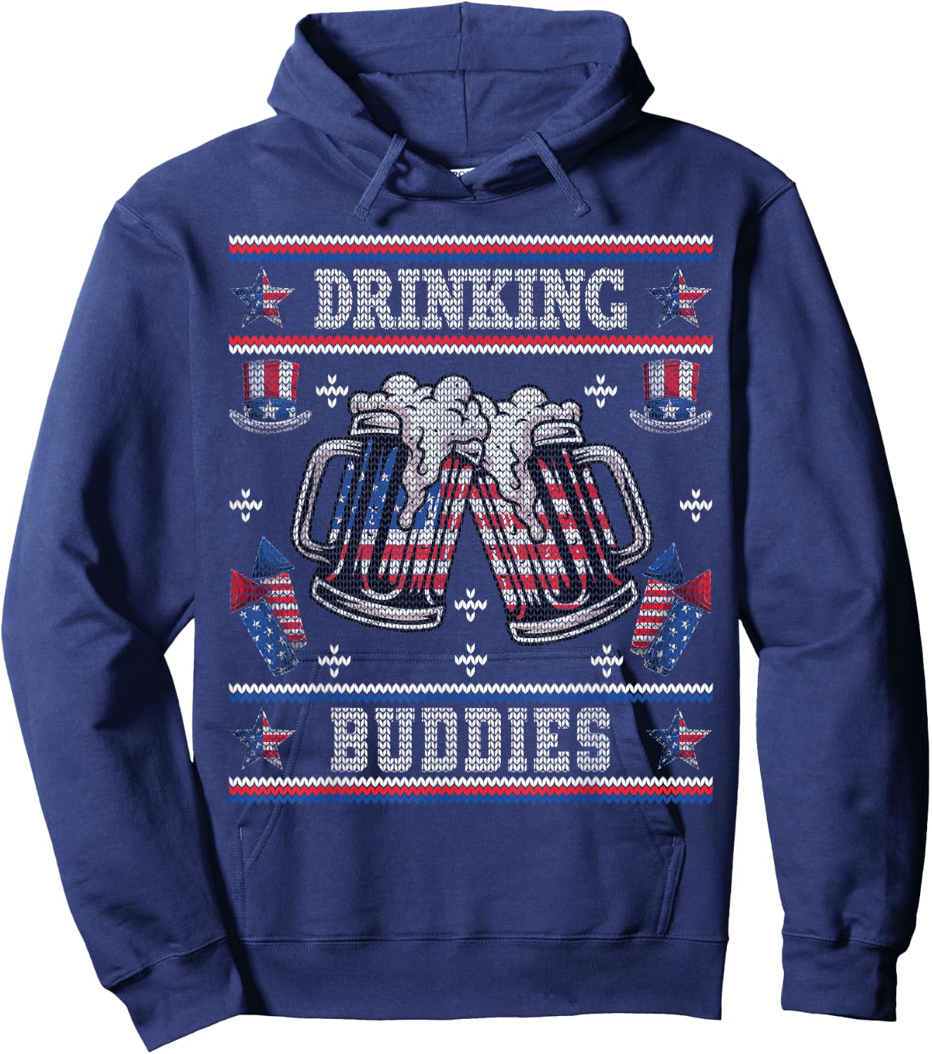 Drinking Buddies Ugly USA 4th of July Funny Beer Men Hoodie - Hoodie | Navy