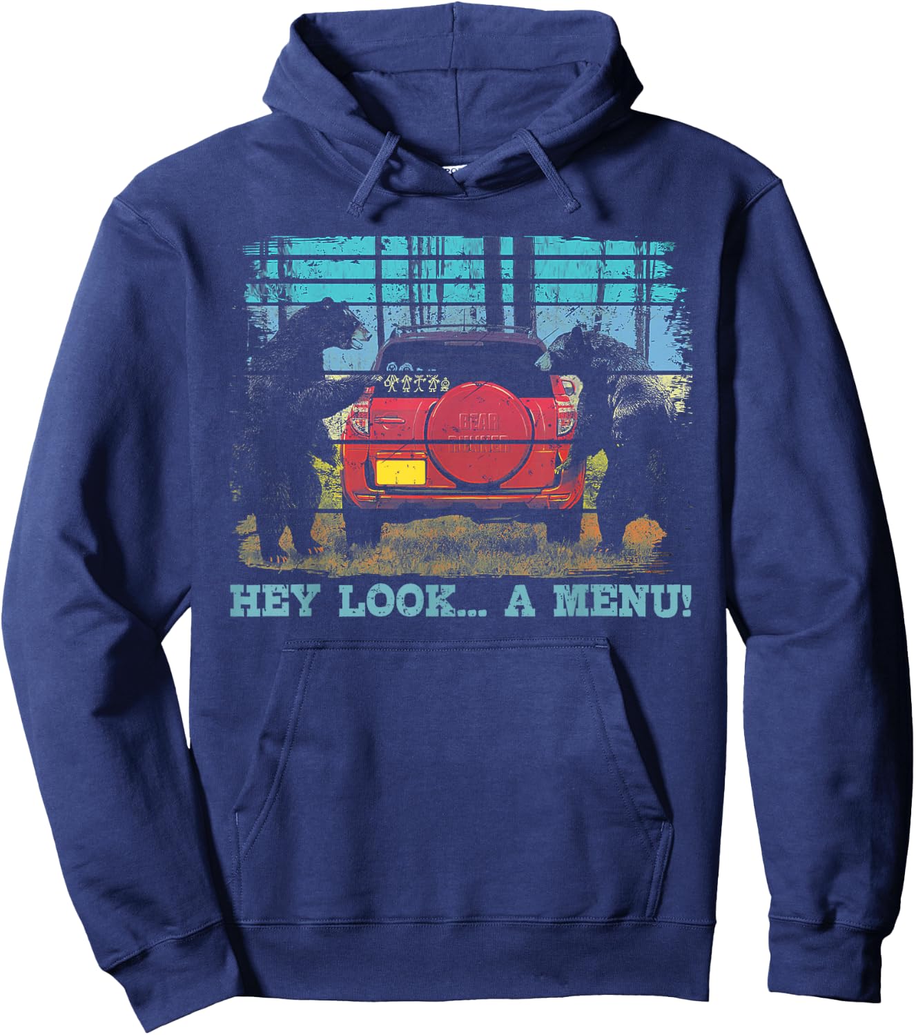 Hey Look A Menu Funny Bear Camping Retro Vintage Camper Car Hoodie - Hoodie | Navy