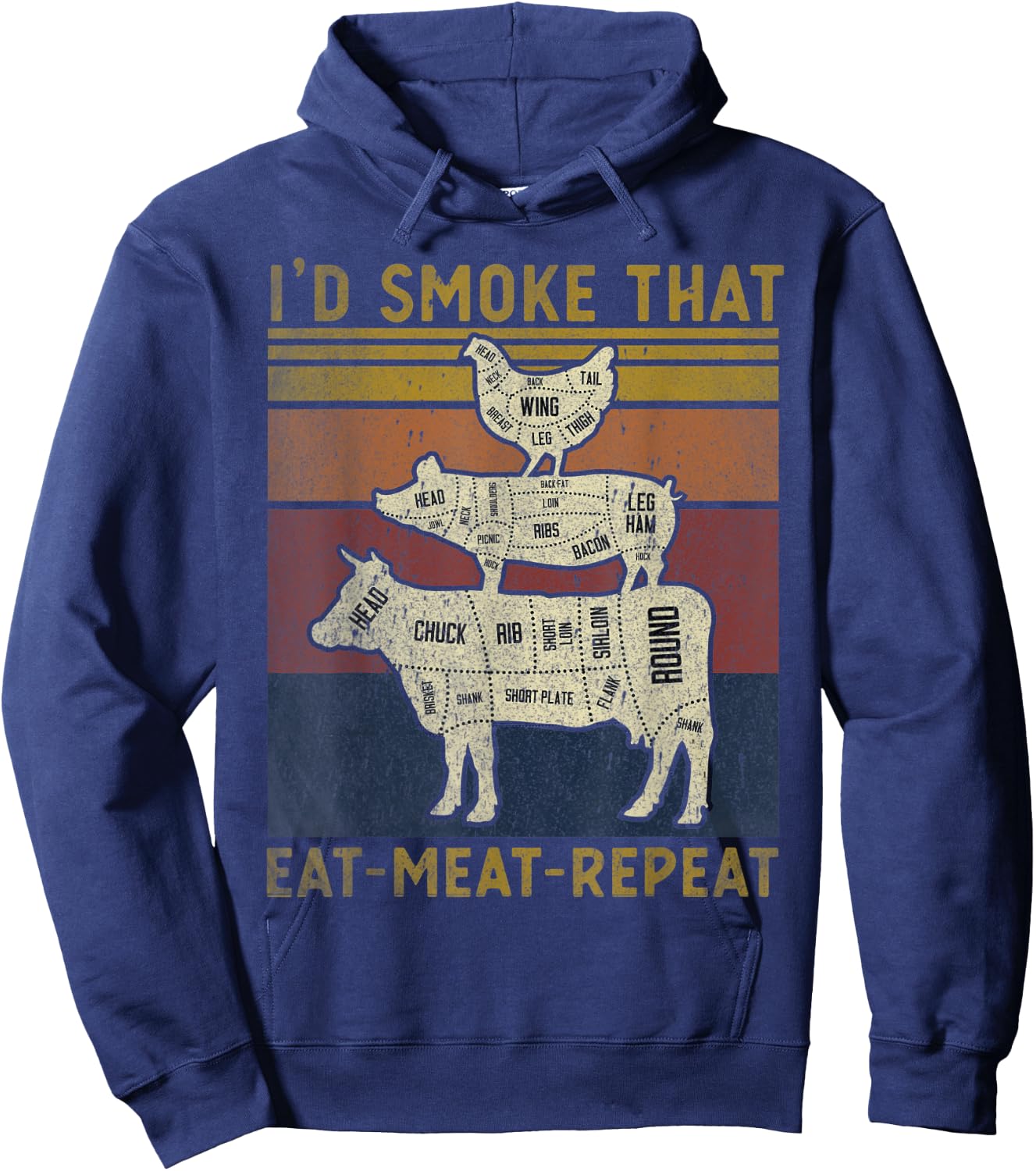 I'd Smoke That Eat Meat Repeat Funny Barbeque Grilling Hoodie - Hoodie | Navy