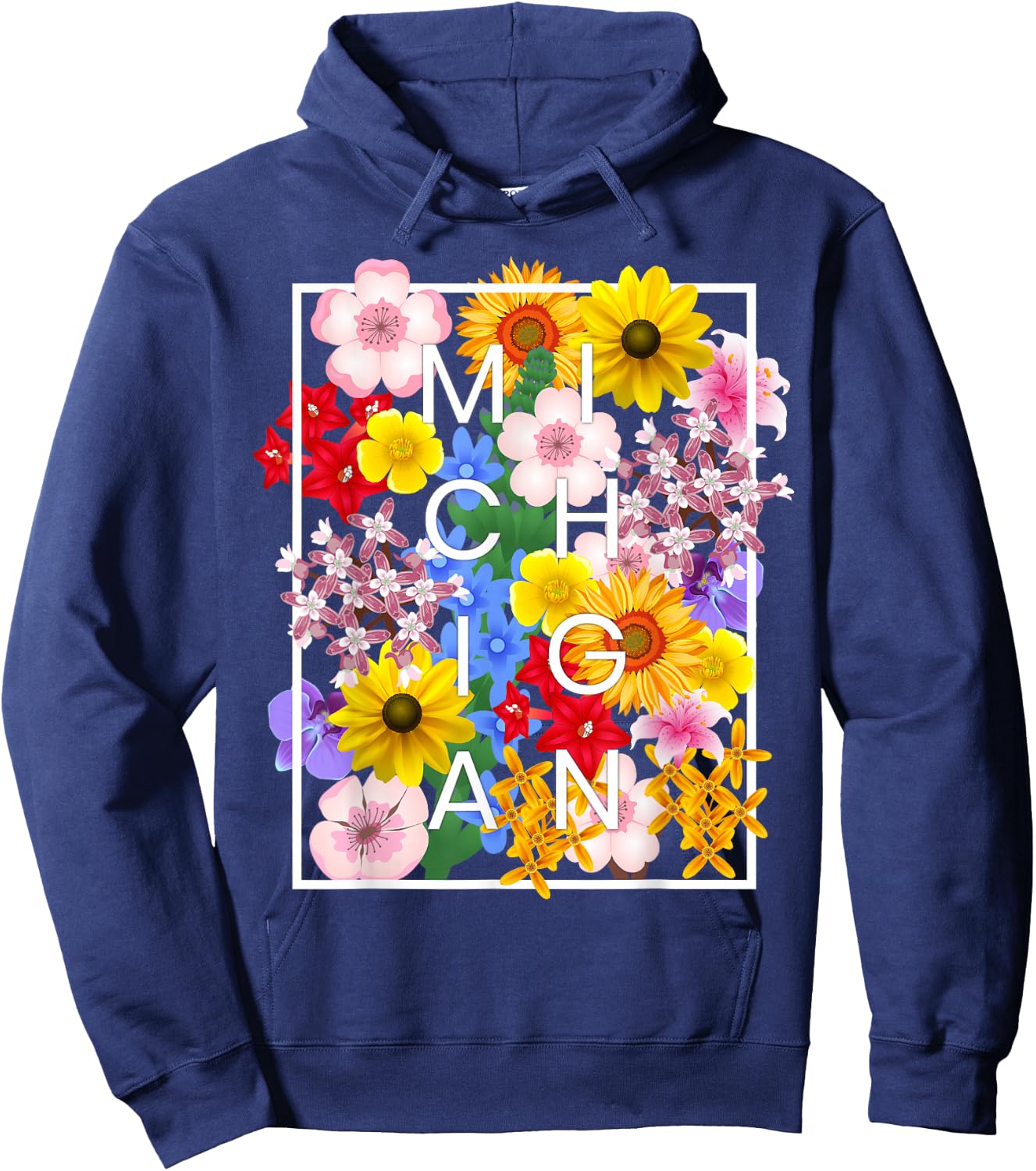 Flowers of Michigan Word Art - Michigander Pride Hoodie - Hoodie | Navy