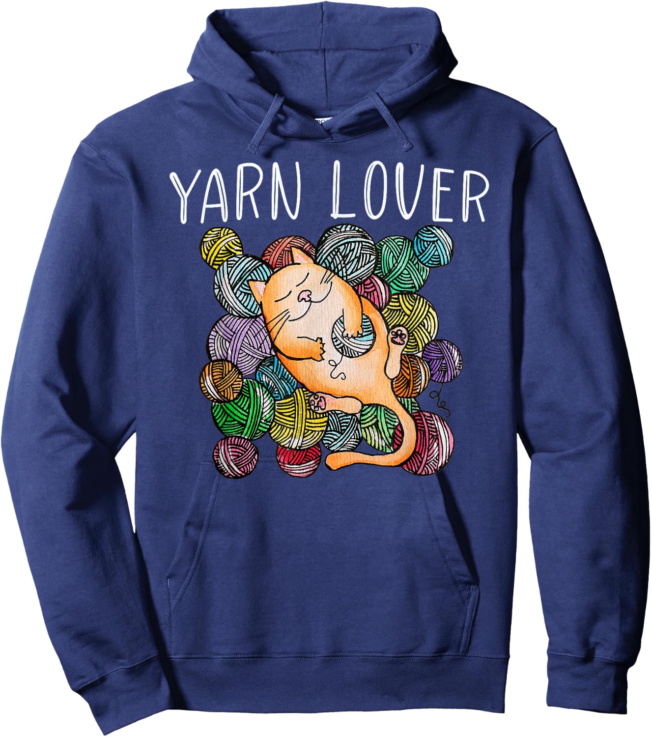 Adorable Knitting and Crochet Happy Cat Yarn Lovers Hoodie - Hoodie | Navy
