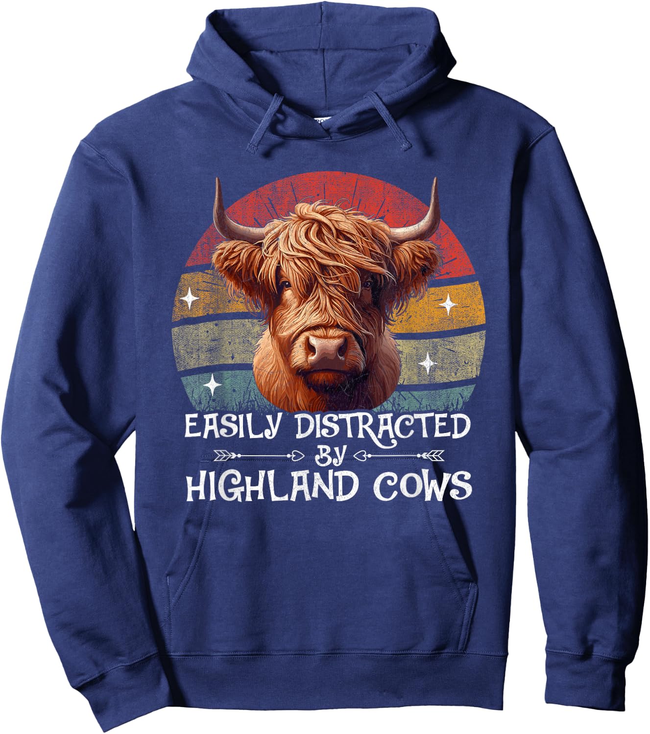 Retro Vintage Farmer | Easily Distracted By Highland Cows Hoodie - Hoodie | Navy