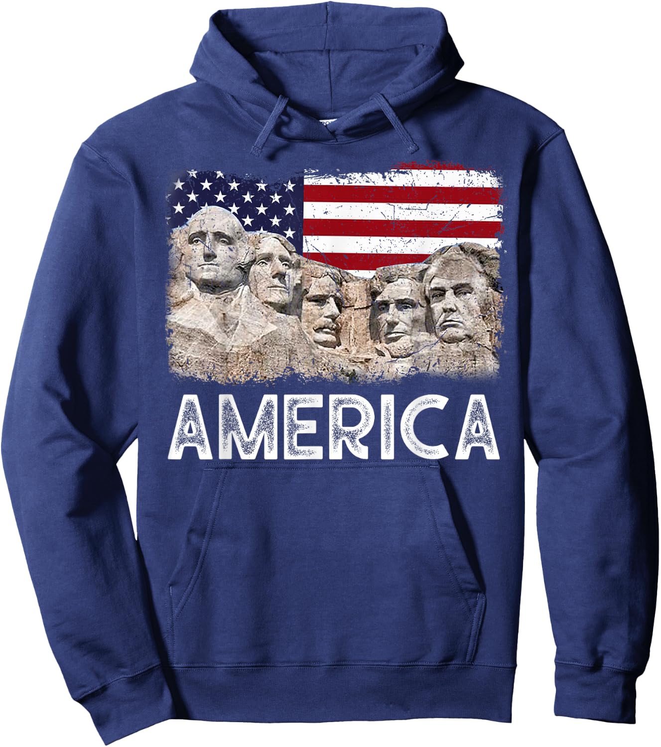 Trump President 45th Rushmore Mount American Flag 4th July Hoodie - Hoodie | Navy