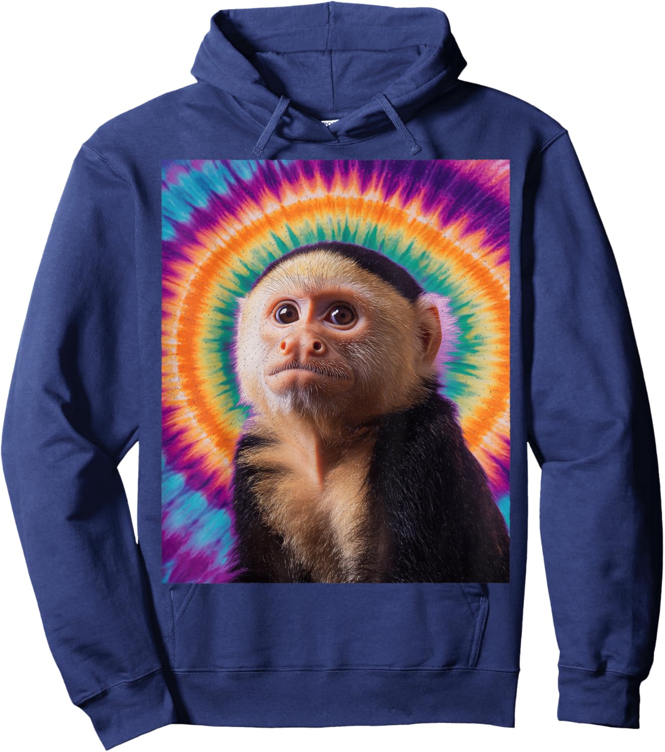 Tie-Dye Capuchin Monkey – Retro Hippie Funny Monkey Hoodie - Hoodie | Navy