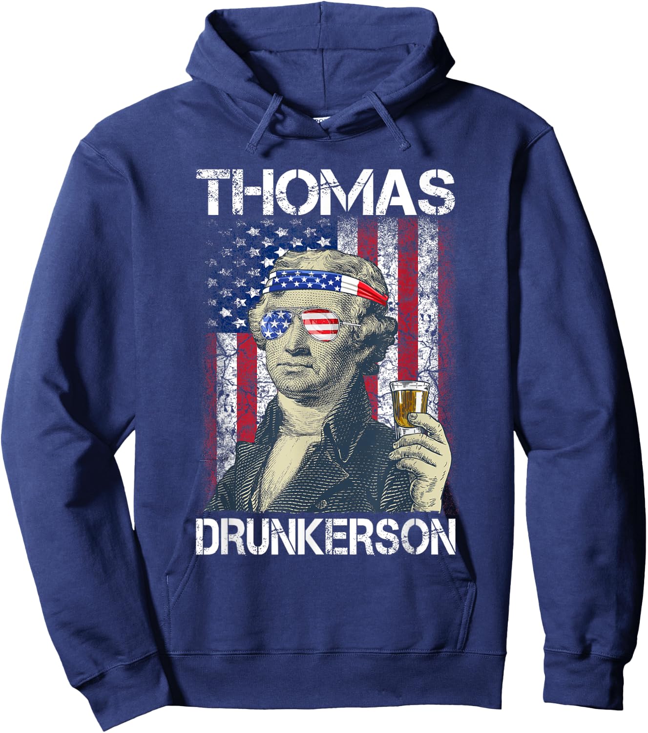 Thomas Drunkerson 4th July Thomas Jefferson Drinking Retro Hoodie - Hoodie | Navy