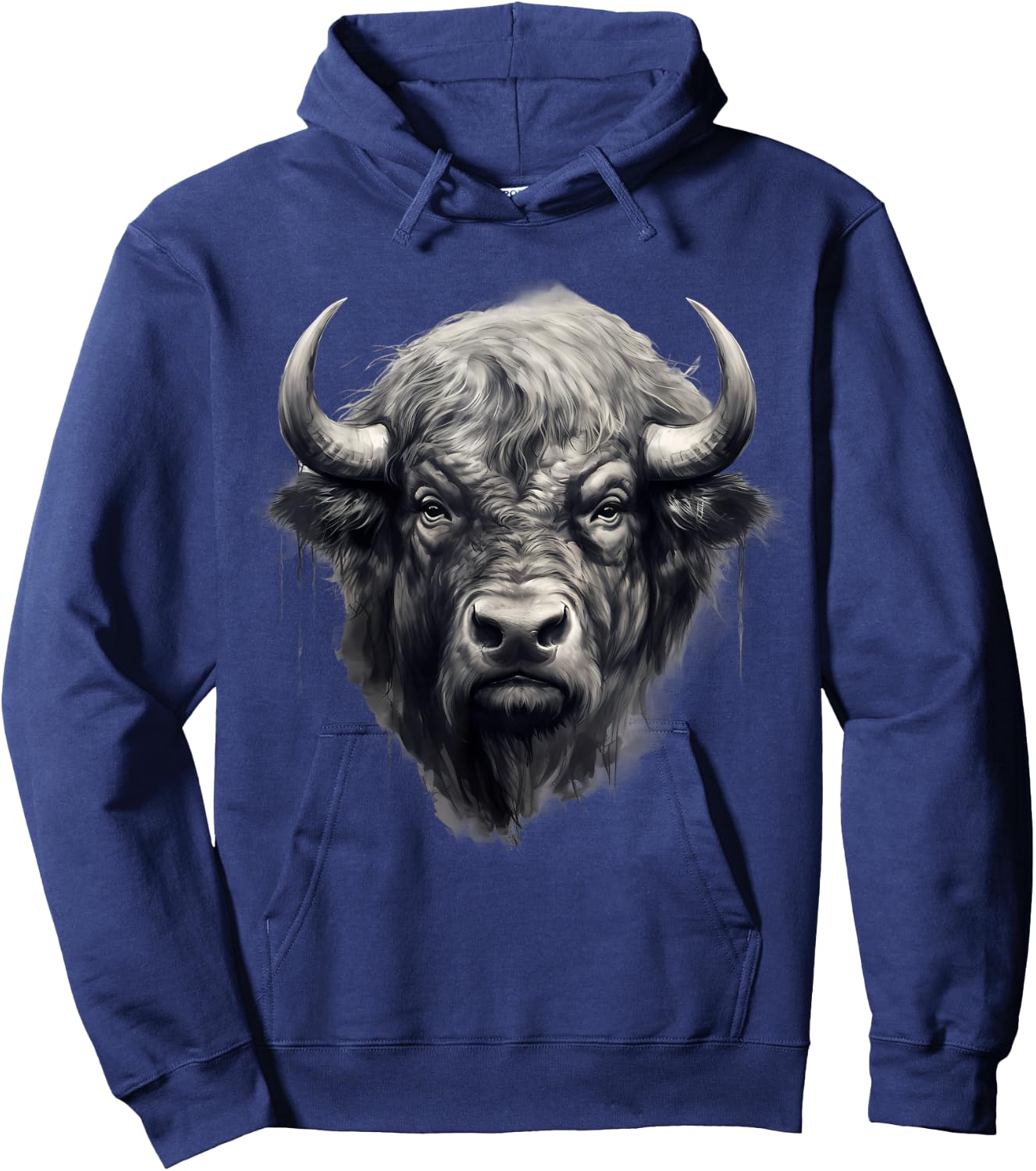 Buffalo Drawing Bison Portrait Nature Artwork Animal Print Hoodie - Hoodie | Navy