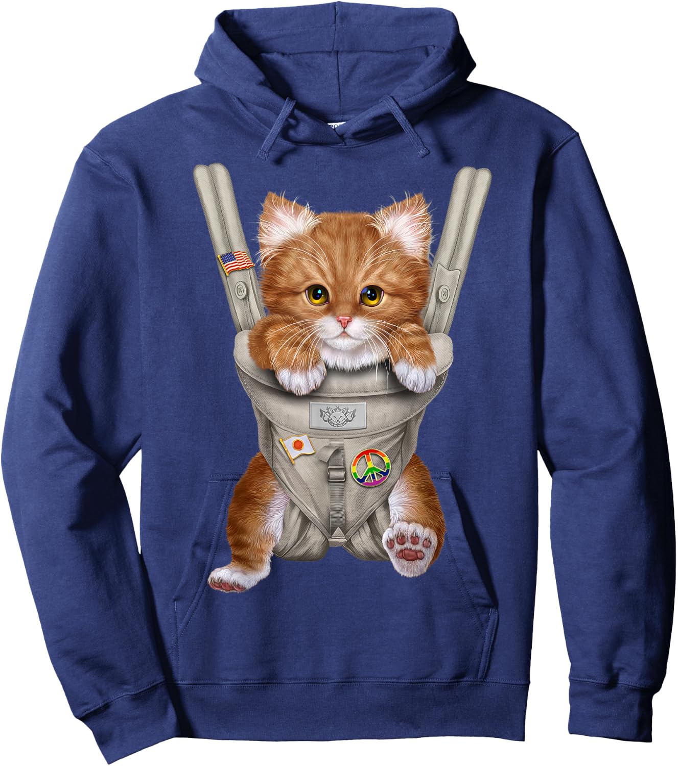 Orange Tabby Cat in Baby Carrier Hoodie - Hoodie | Navy