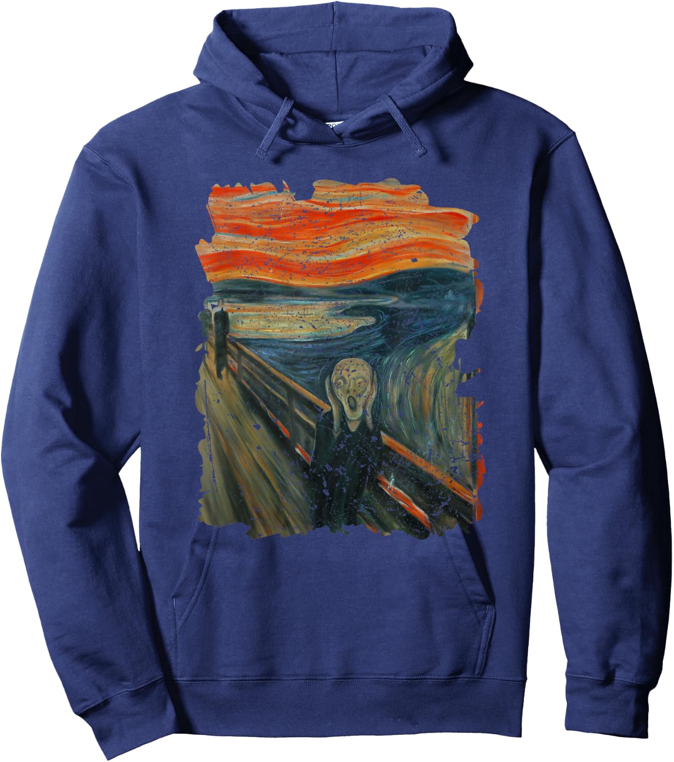 Cool illustration The Scream Famous Painting Distressed Hoodie - Hoodie | Navy
