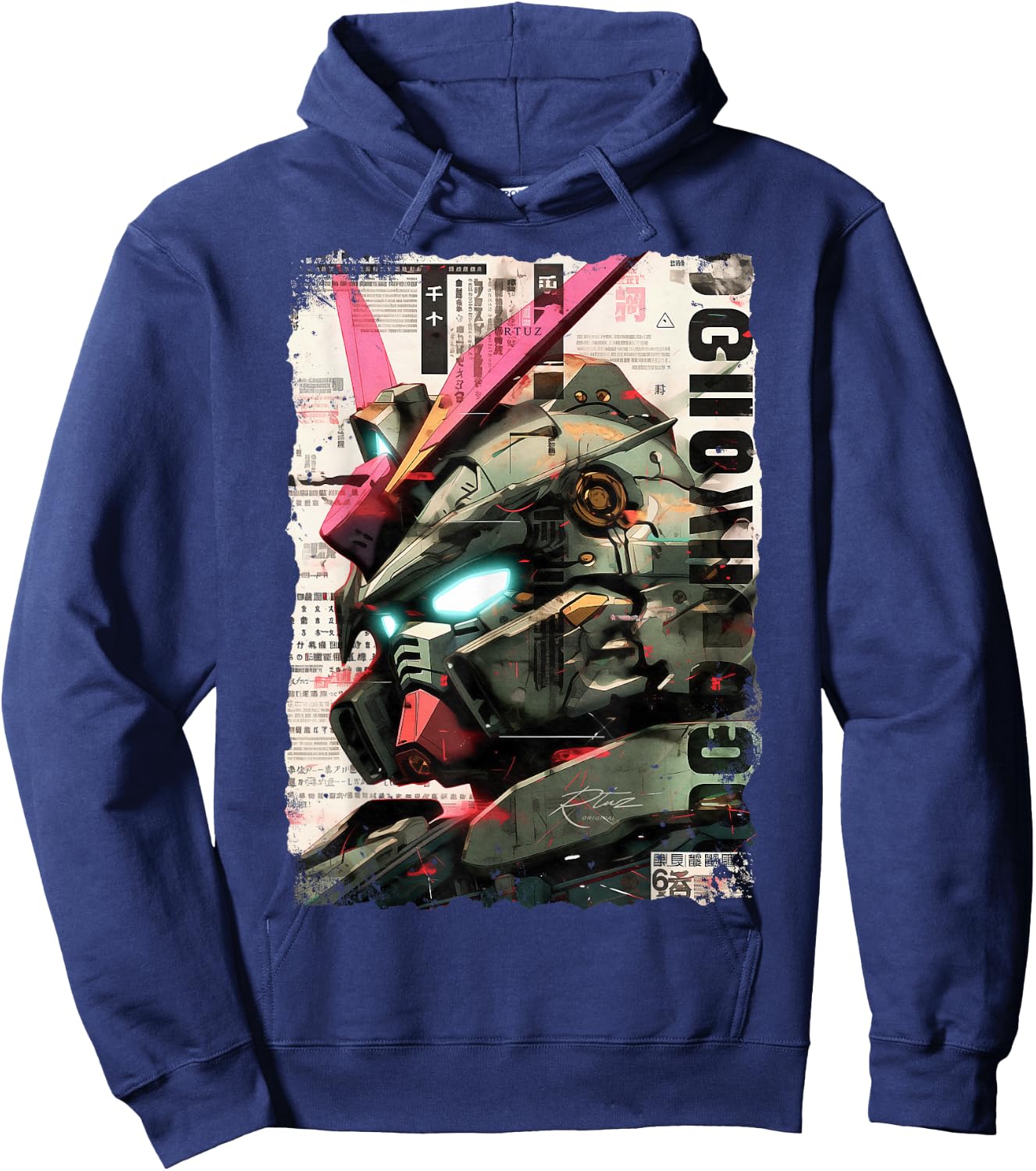 Cyberpunk Japanese cyborg futuristic robot , Small Hoodie - Hoodie | Navy