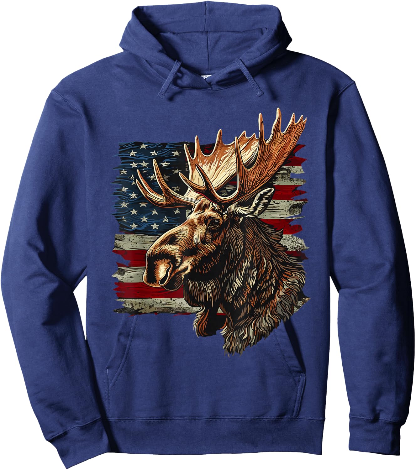 Moose Patriotic 4th Of July USA American Flag Hoodie - Hoodie | Navy