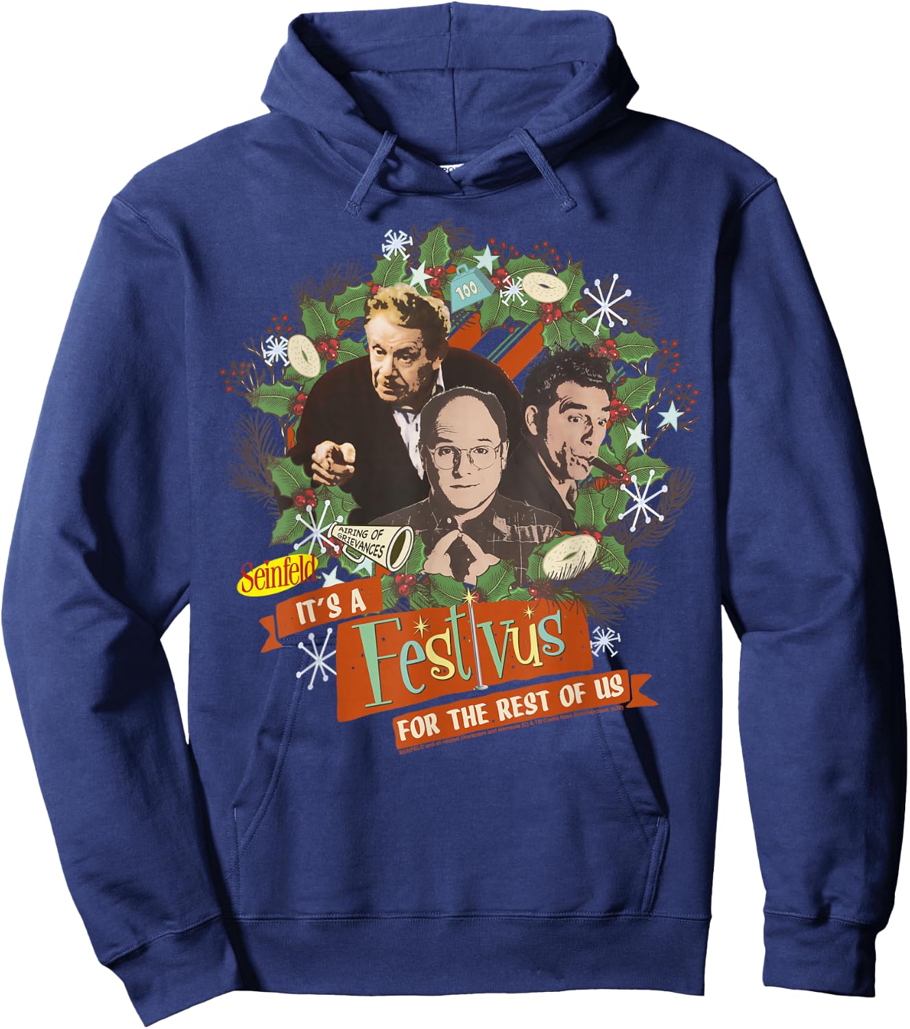 Seinfeld Festivus It's A Festivus for The Rest of Us Wreath Hoodie - Hoodie | Navy