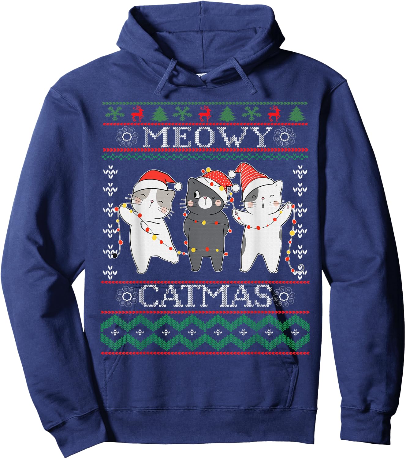 Funny Christmas Cat Matching Family Pajamas Meowy Catmas Hoodie - Hoodie | Navy