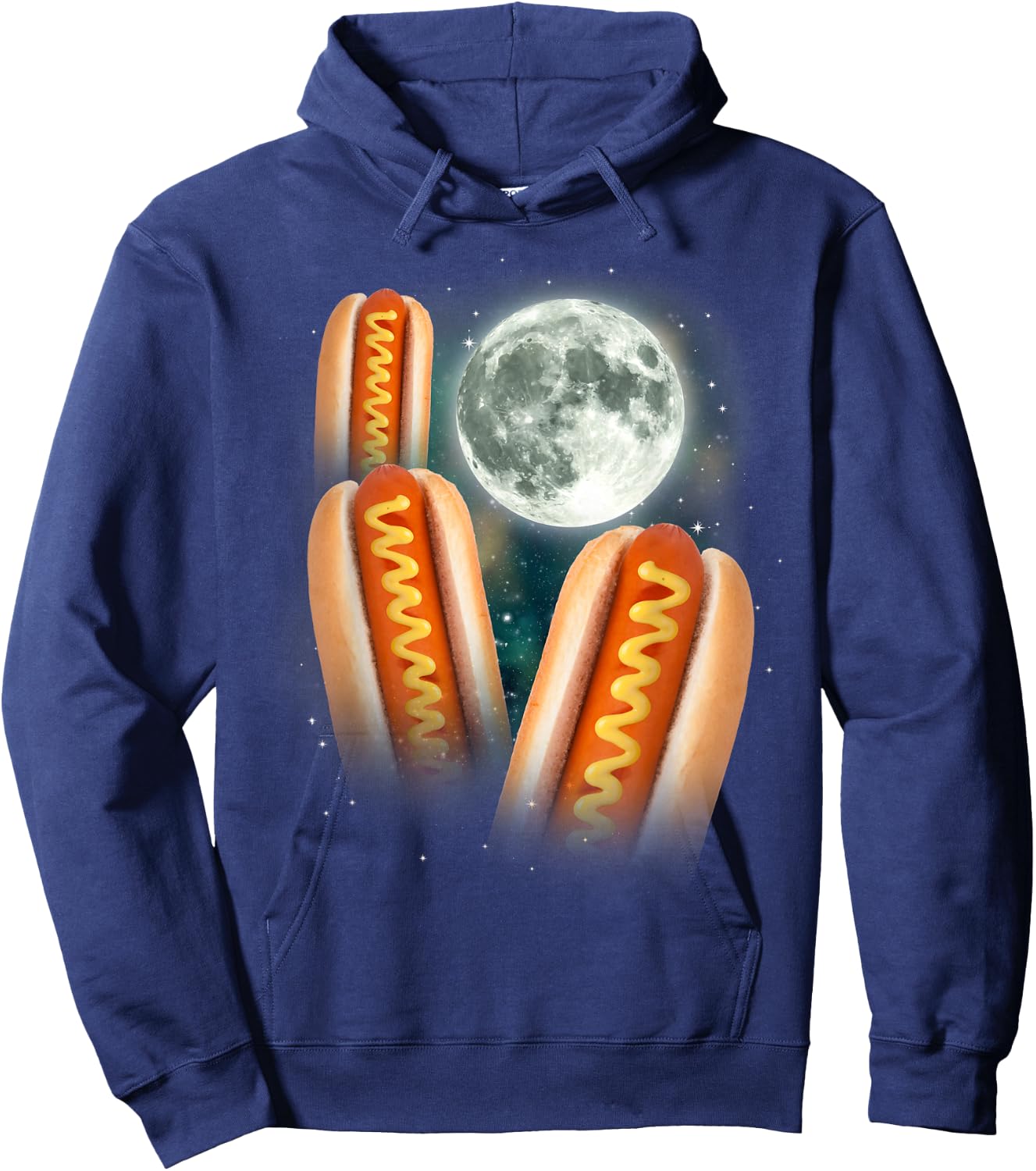 Three Glizzy Moon | Funny 3 Howling Hotdogs Cursed Meme Hoodie - Hoodie | Navy