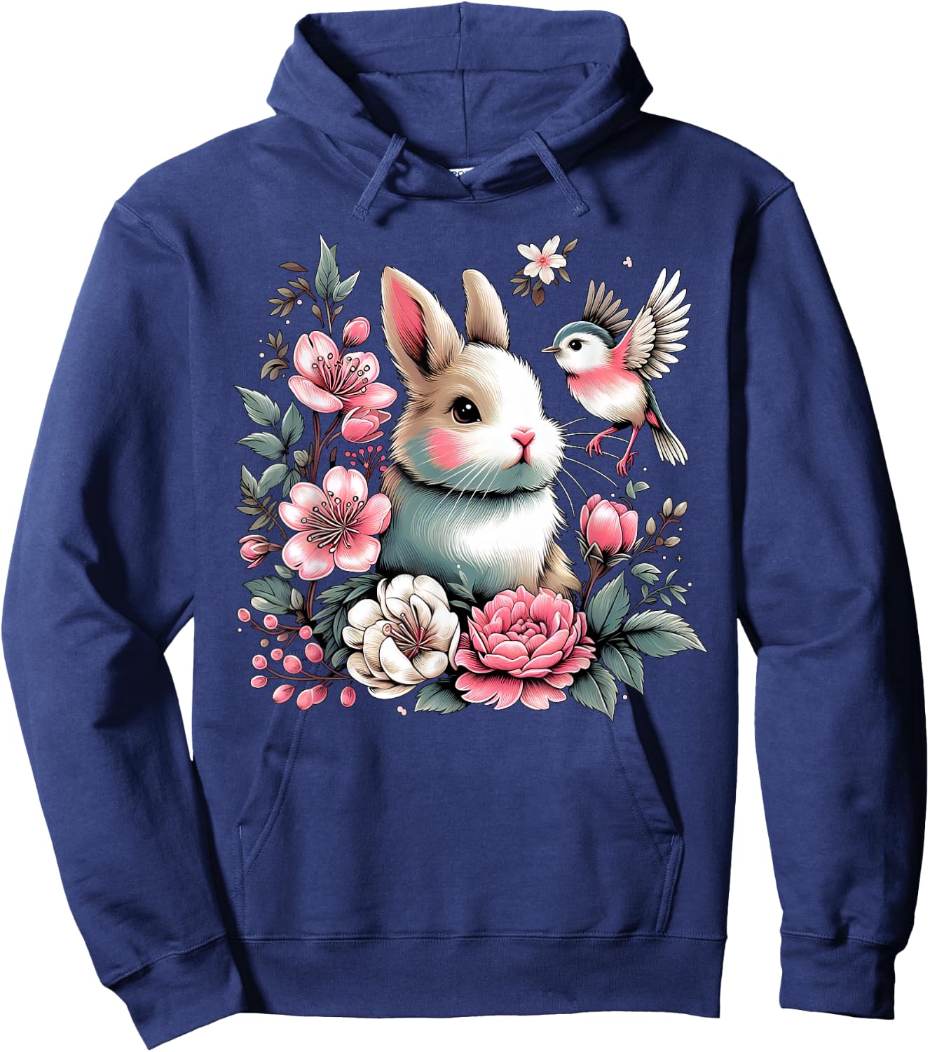 Happy Easter Day Cute Bunny Floral for Girl Women Ladies Hoodie - Hoodie | Navy