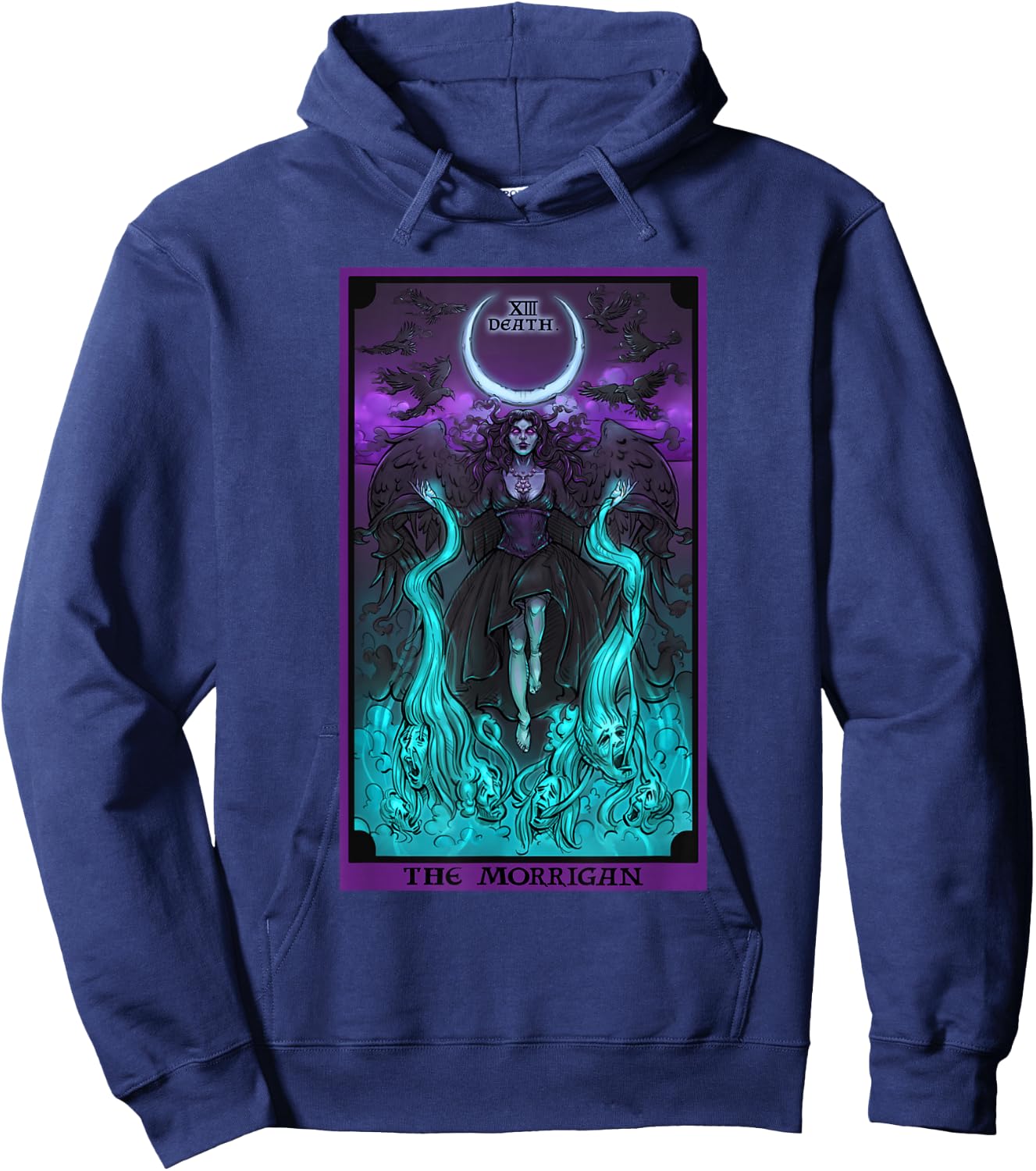 The Morrigan Death Tarot Card Gothic Pagan Witch Triple Moon Hoodie - Hoodie | Navy