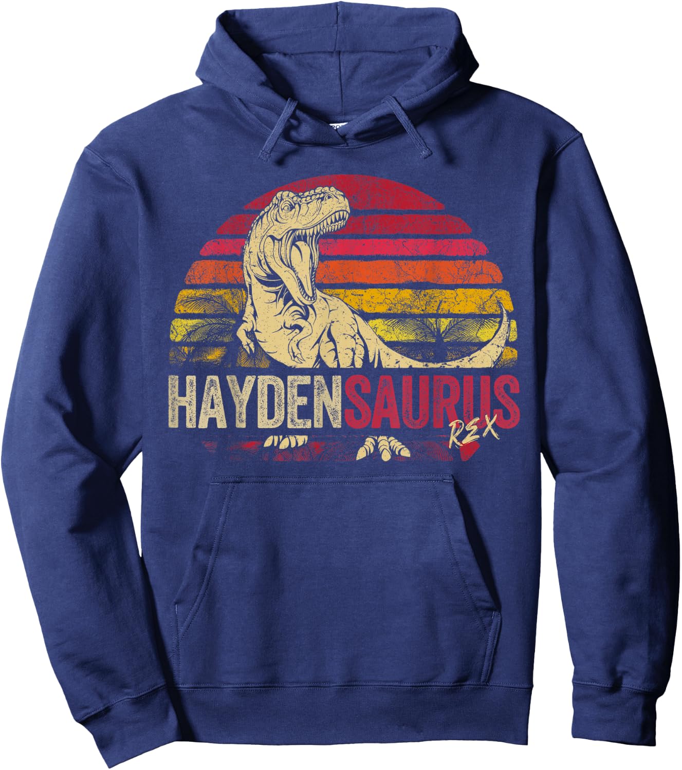 Hayden Saurus Funny Personalized Dinosaur T Rex Boys Name Hoodie - Hoodie | Navy