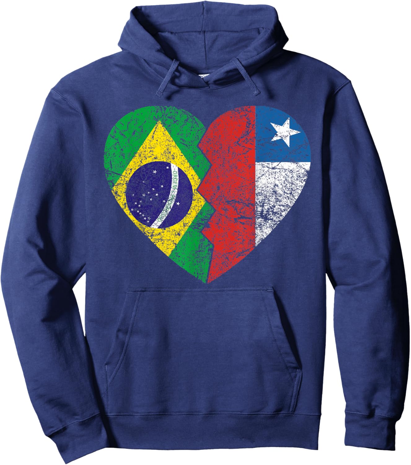 Chilean Brazilian Flags Heart | Brazil Chile Roots Vintage Hoodie - Hoodie | Navy