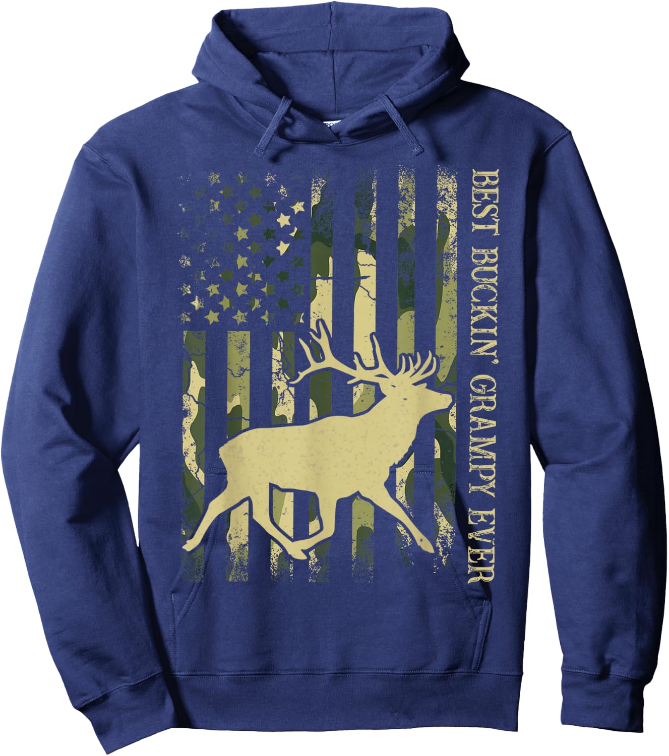 Best Buckin' Grampy Ever Camo American Flag Deer Hunting Hoodie - Hoodie | Navy