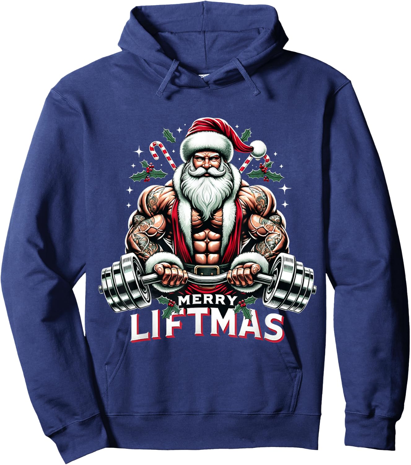 Muscle Santa Bodybuilder Merry Liftmas Gym Christmas Workout Hoodie - Hoodie | Navy