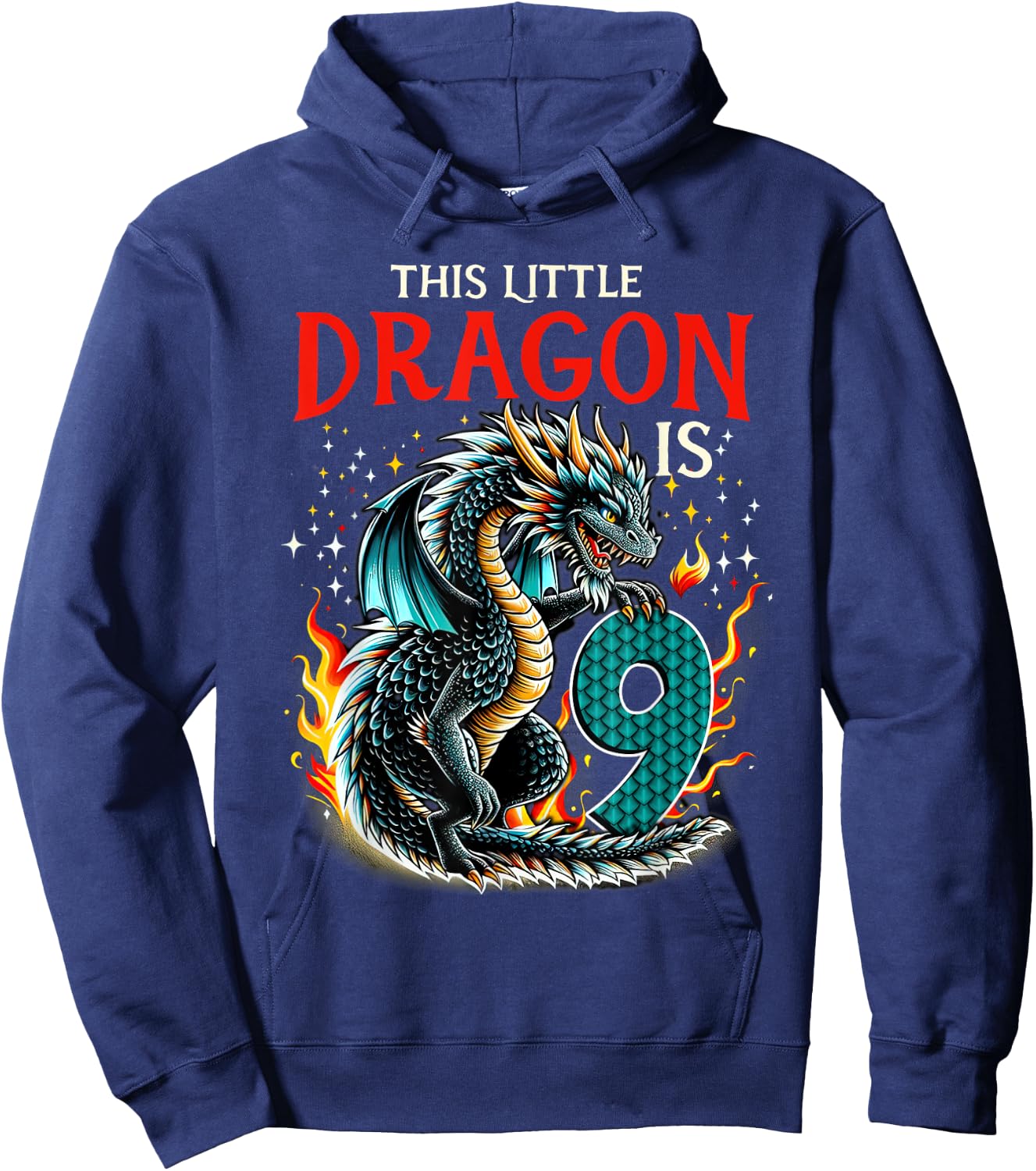 Turning 9 Year Old Birthday Boy Dragon 9th Bday Girl Hoodie - Hoodie | Navy
