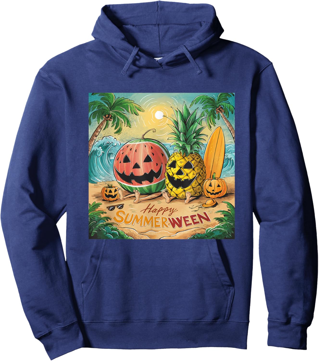 Happy Summerween Watermelon Pineapple Beach Vibes Halloween Women Kids Hoodie - Hoodie | Navy