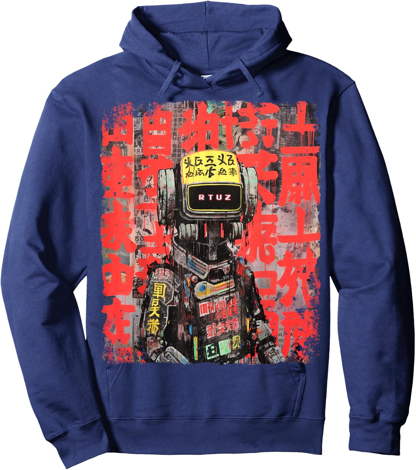 Hip Hop Y2K Vintage Hipster Edgy Urban Streetwear Robot Hoodie - Hoodie | Navy