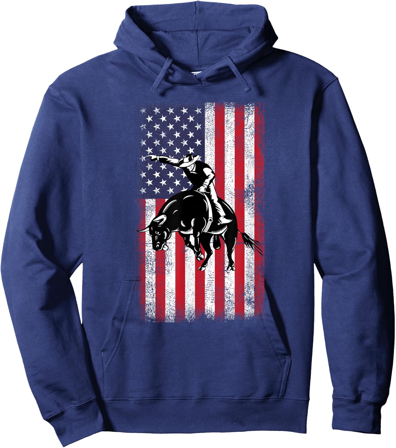 Rodeo Bull Rider Cowboys Patriotic American Flag Vintage Hoodie - Hoodie | Navy