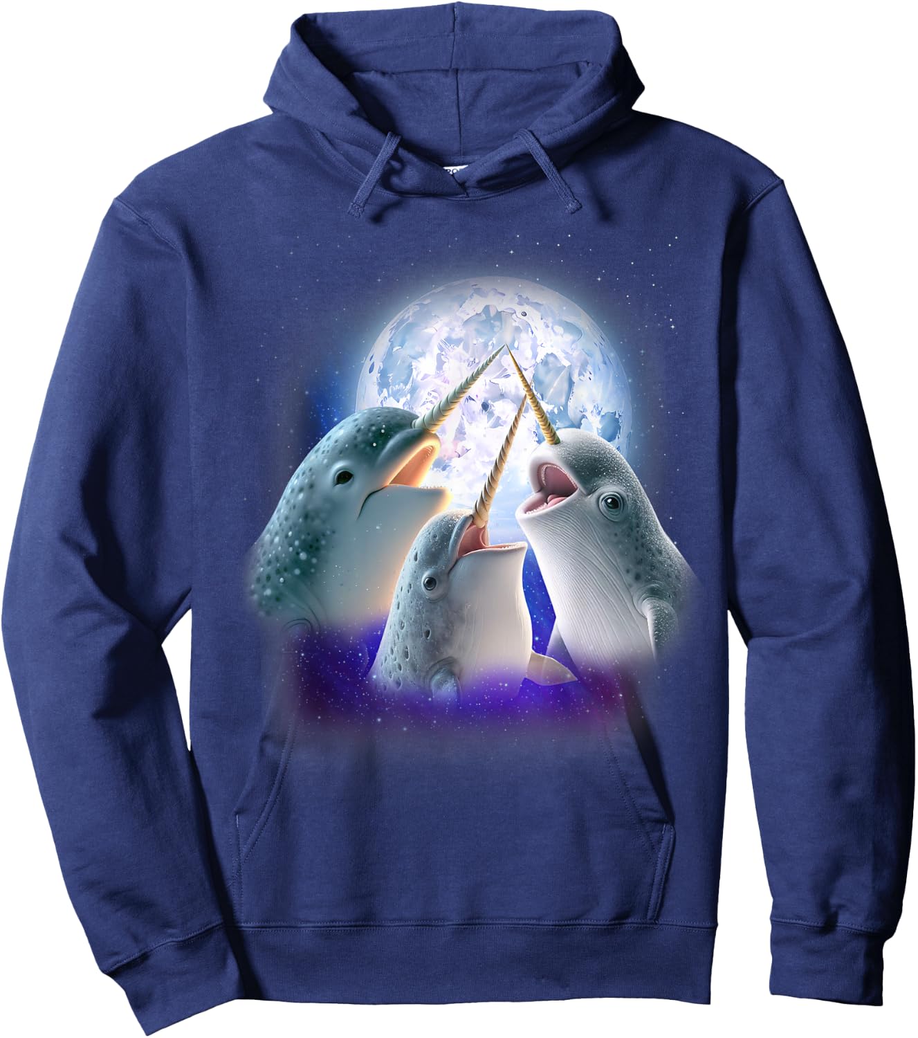 3 Narwhal Howling At The Moon Fun Narwhal Unicorn of the Sea Hoodie - Hoodie | Navy