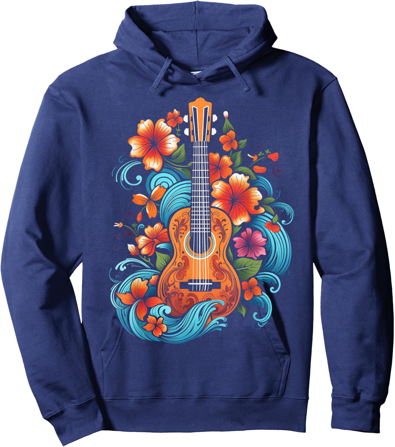 Ukulele Hawaii Hibiscus Flowers Guitar Hawaii Surfer Ukulele Hoodie - Hoodie | Navy