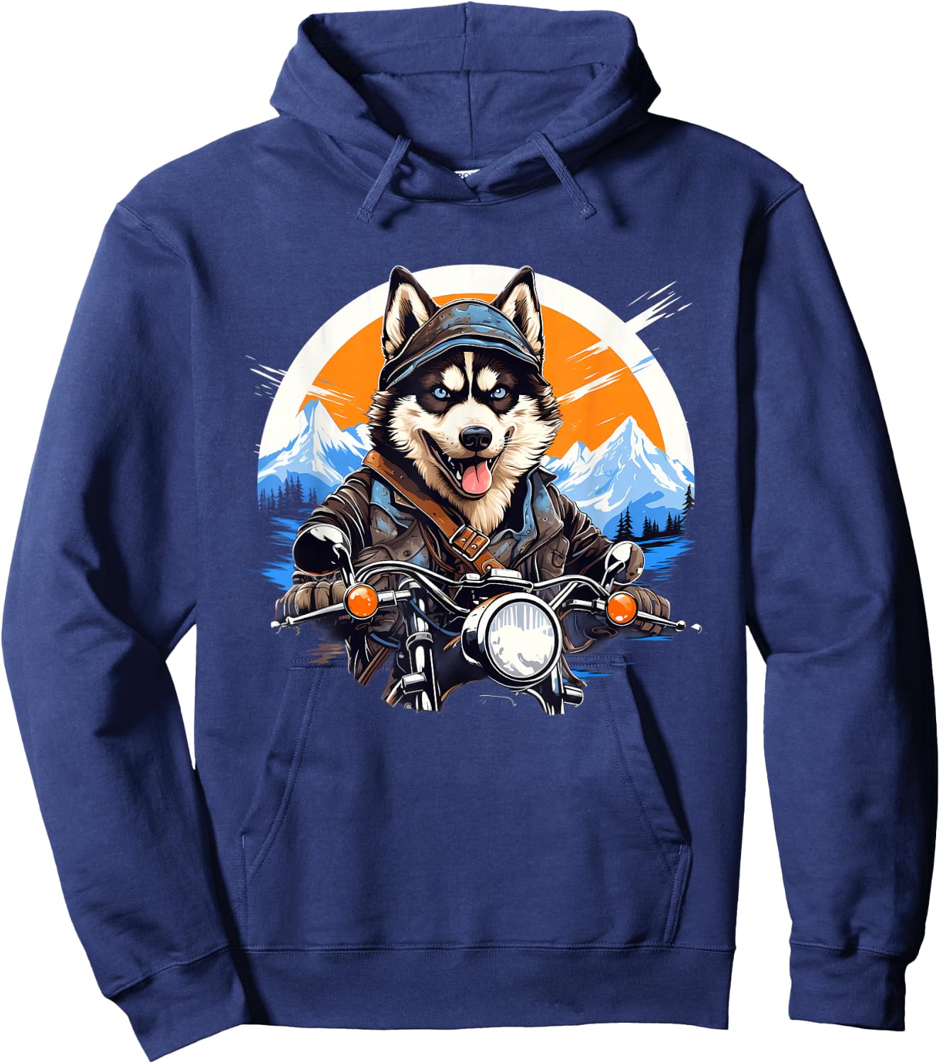 Biker Husky Dog Riding Motorcycle Hoodie - Hoodie | Navy