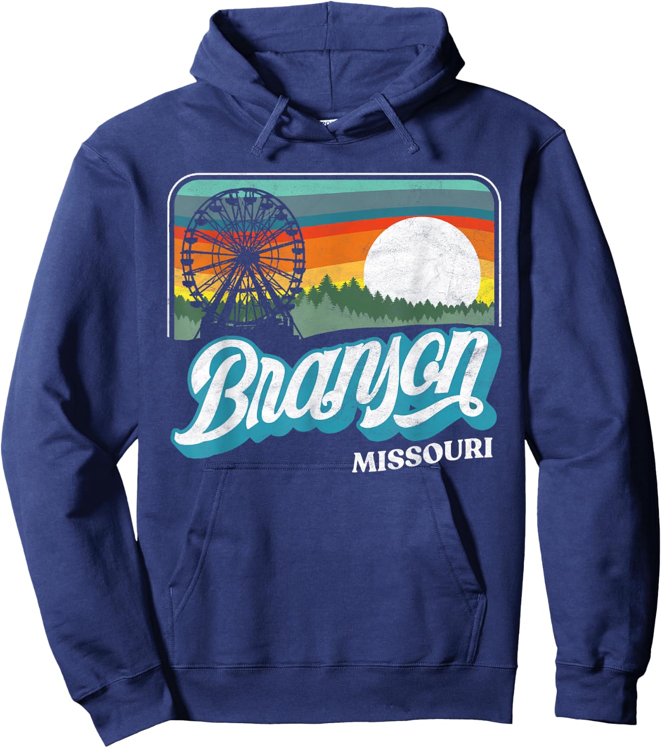 Branson Missouri Vintage 80s Style Retro Distressed Hoodie - Hoodie | Navy